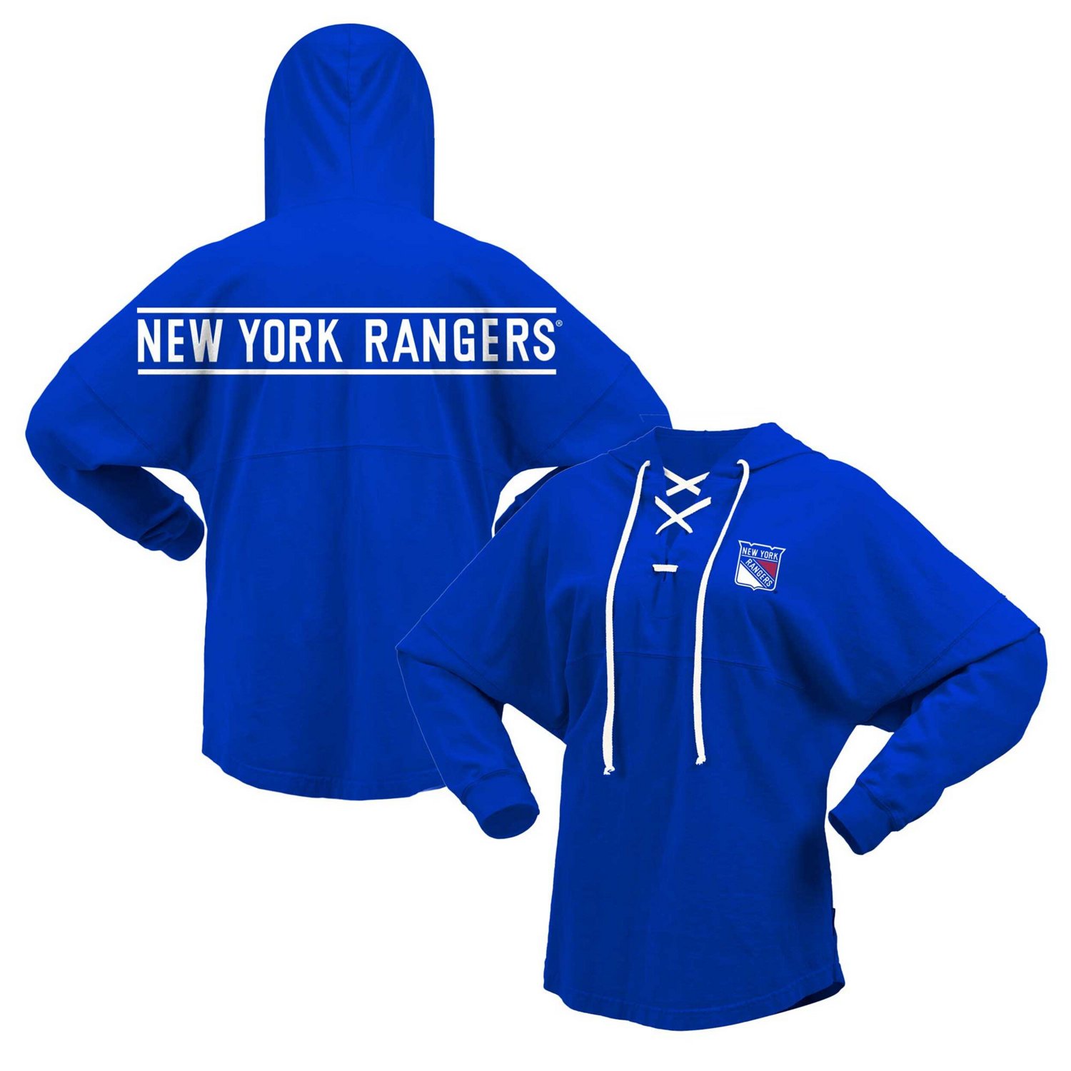 Fanatics Branded New York Rangers Jersey Lace-Up V-Neck Long Sleeve Hoodie T-Shirt