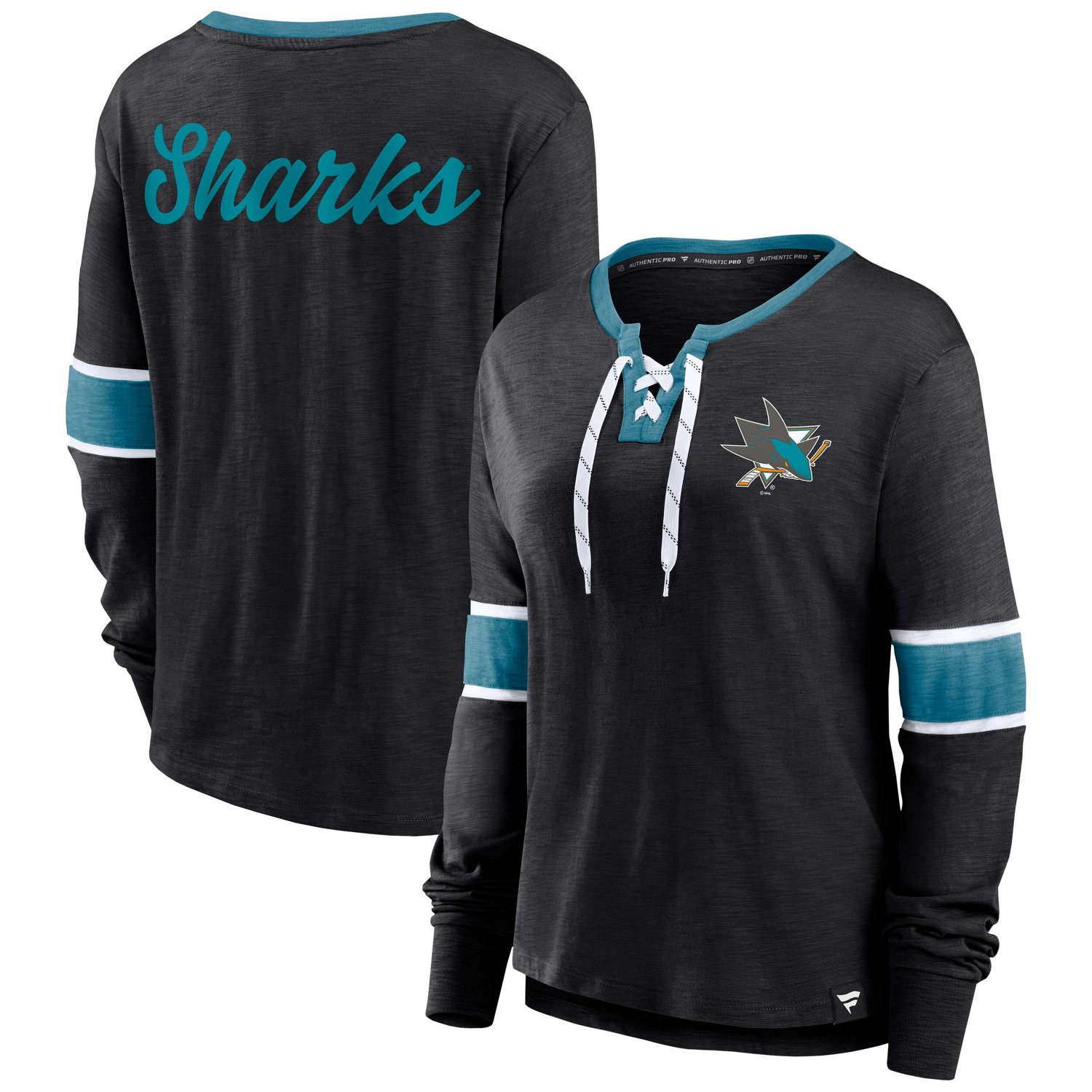 Fanatics San Jose Sharks Effervescent Exclusive Lace-Up Long Sleeve T-Shirt