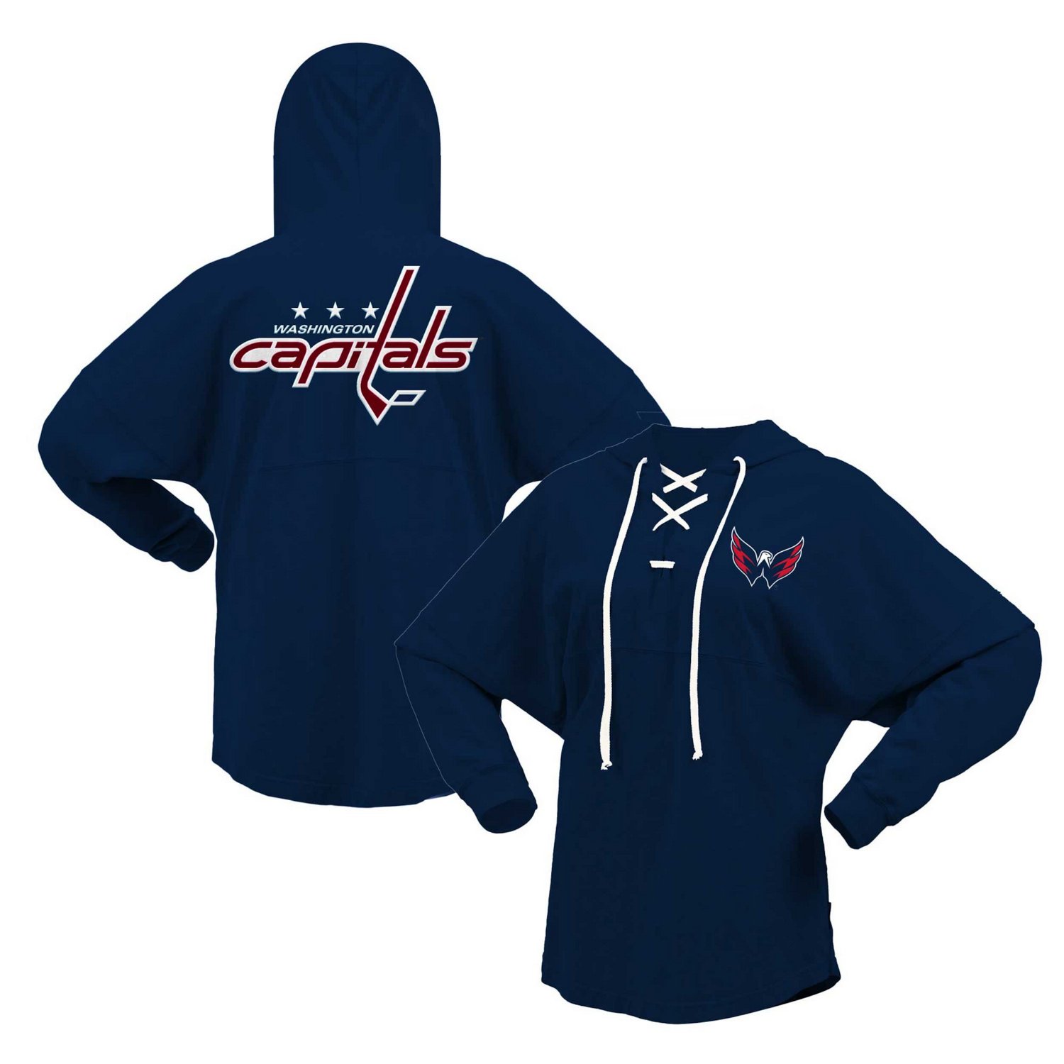 Fanatics Branded Washington Capitals Jersey Lace-Up V-Neck Long Sleeve Hoodie T-Shirt
