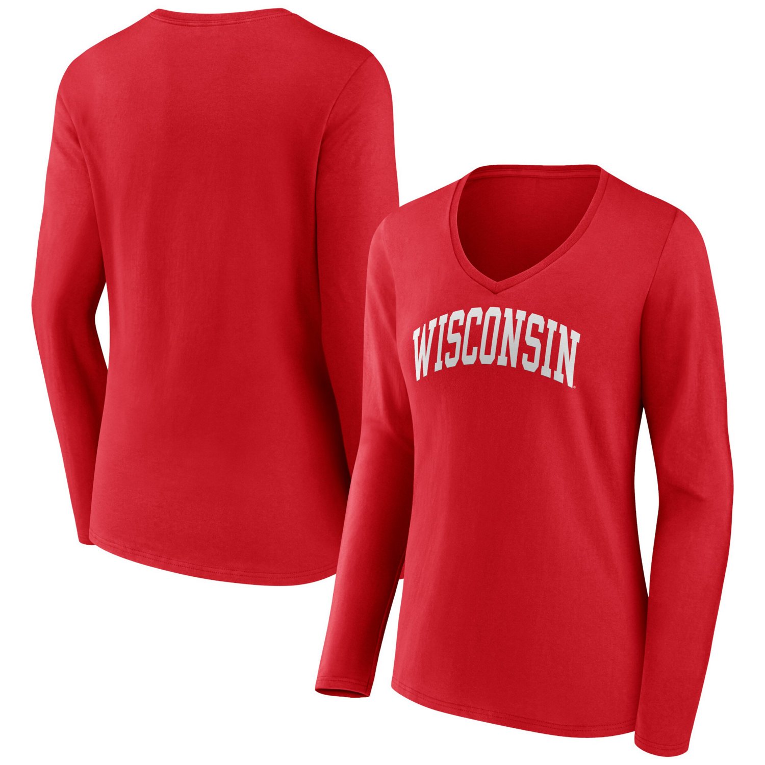 Fanatics Branded Wisconsin Badgers Basic Arch Long Sleeve V-Neck T-Shirt