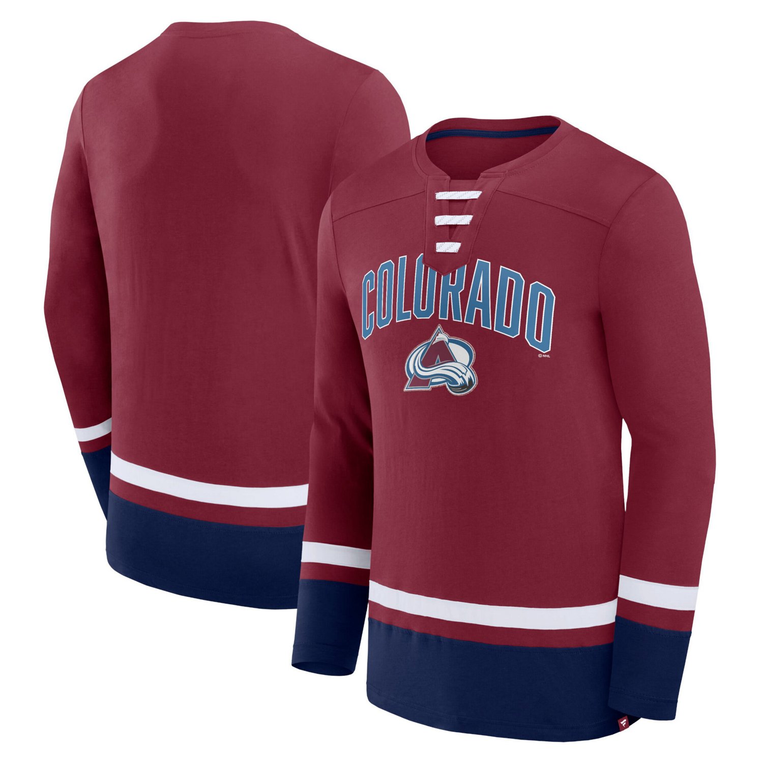Fanatics Colorado Avalanche Back Pass Lace-Up Long Sleeve T-Shirt