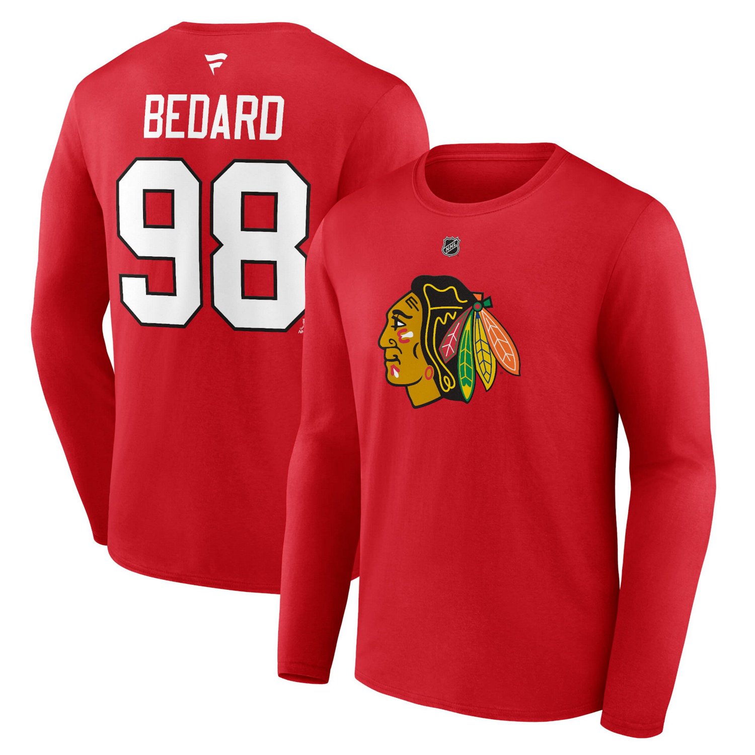 Fanatics Connor Bedard Chicago hawks Authentic Stack Name  Number Long Sleeve T-Shirt
