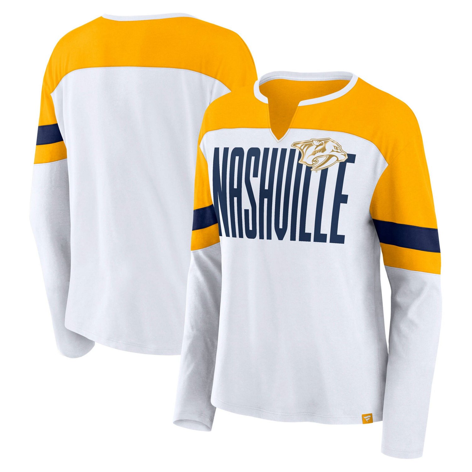Fanatics Gold Nashville Predators Frozen Long Sleeve Notch Neck T-Shirt