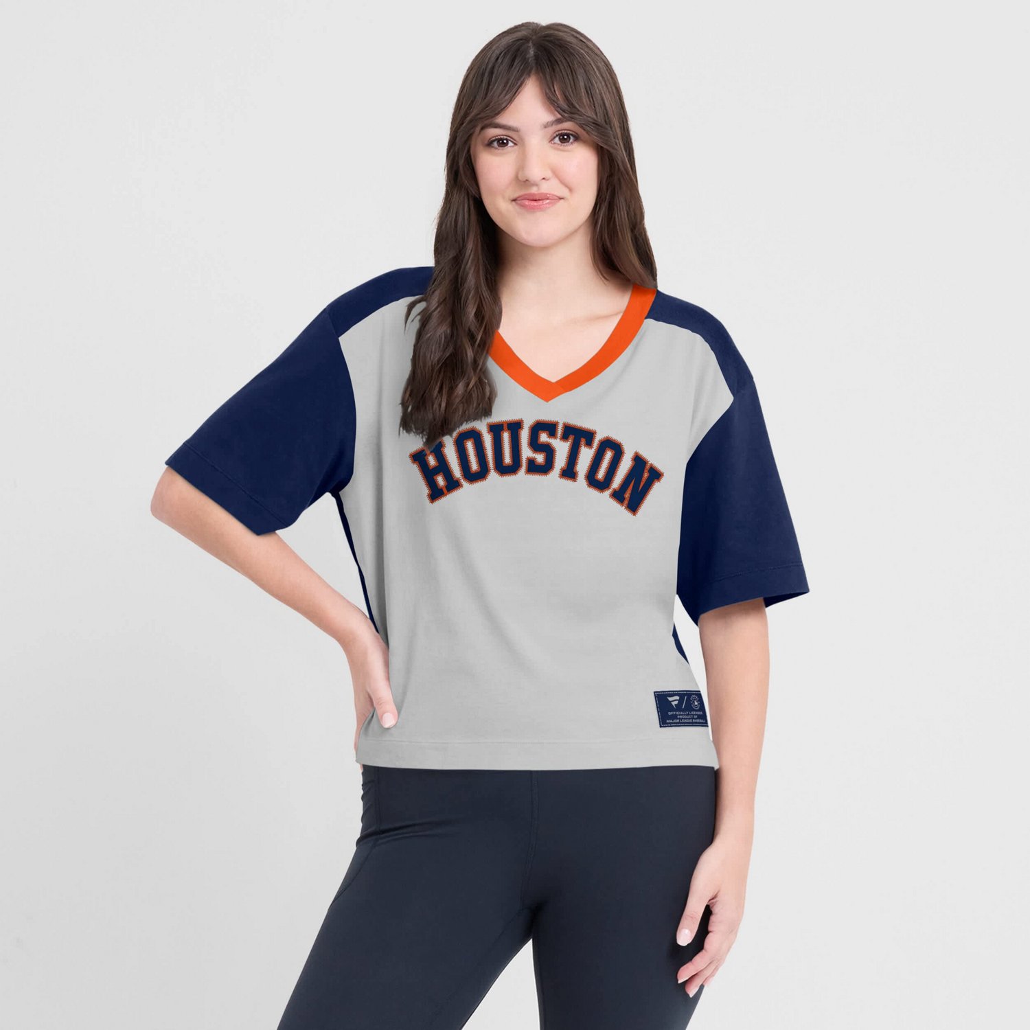 Fanatics Graphite Houston Astros Oversized Cropped V-Neck T-Shirt                                                                - view number 4