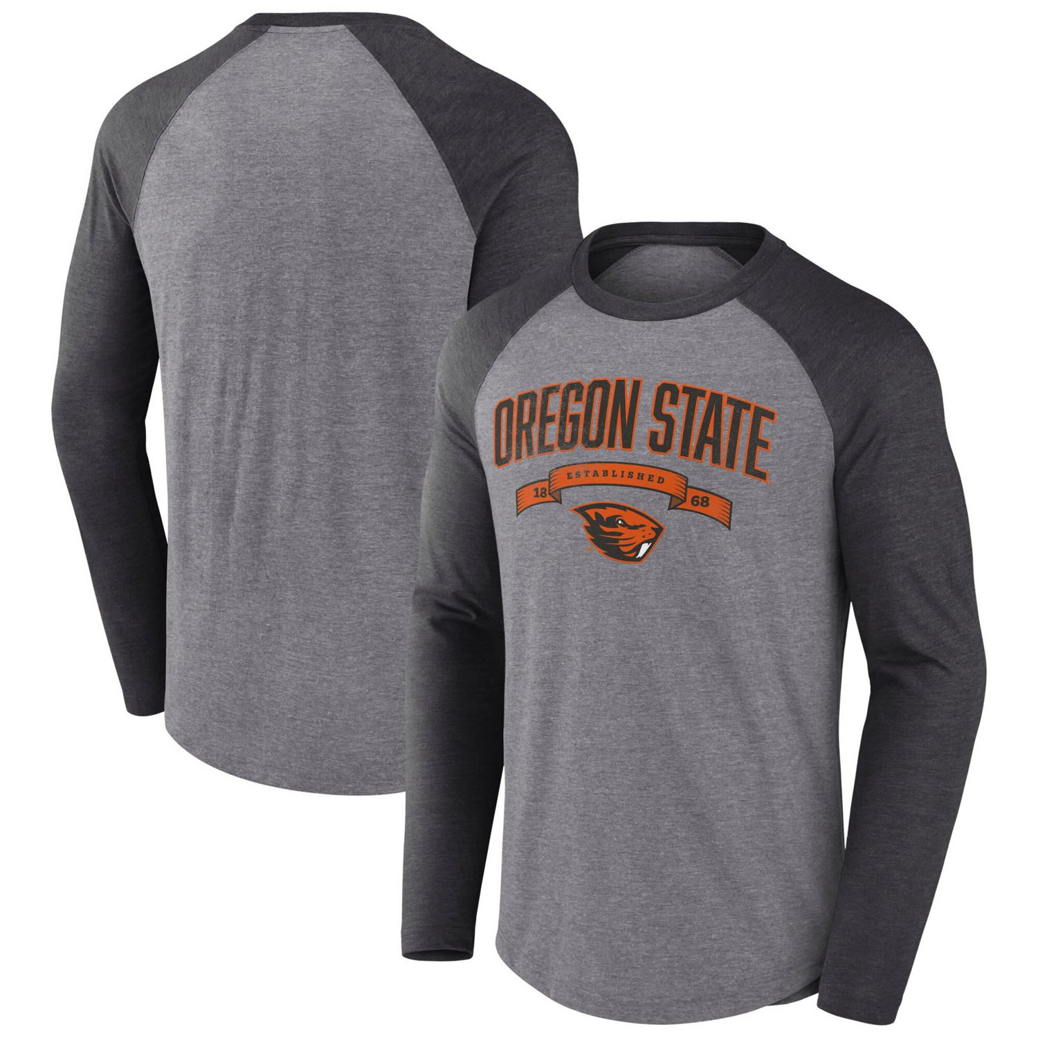 Fanatics Heather Charcoal Oregon State Beavers Heritage Banner Year Tri-Blend Long Sleeve T-Shirt