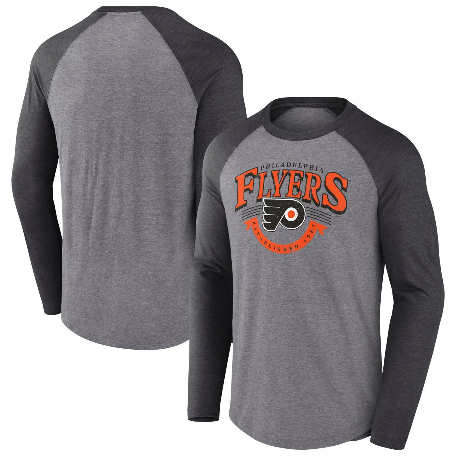 Fanatics Heather Charcoal Philadelphia Flyers Goal Crease Raglan Tri-Blend Long Sleeve T-Shirt
