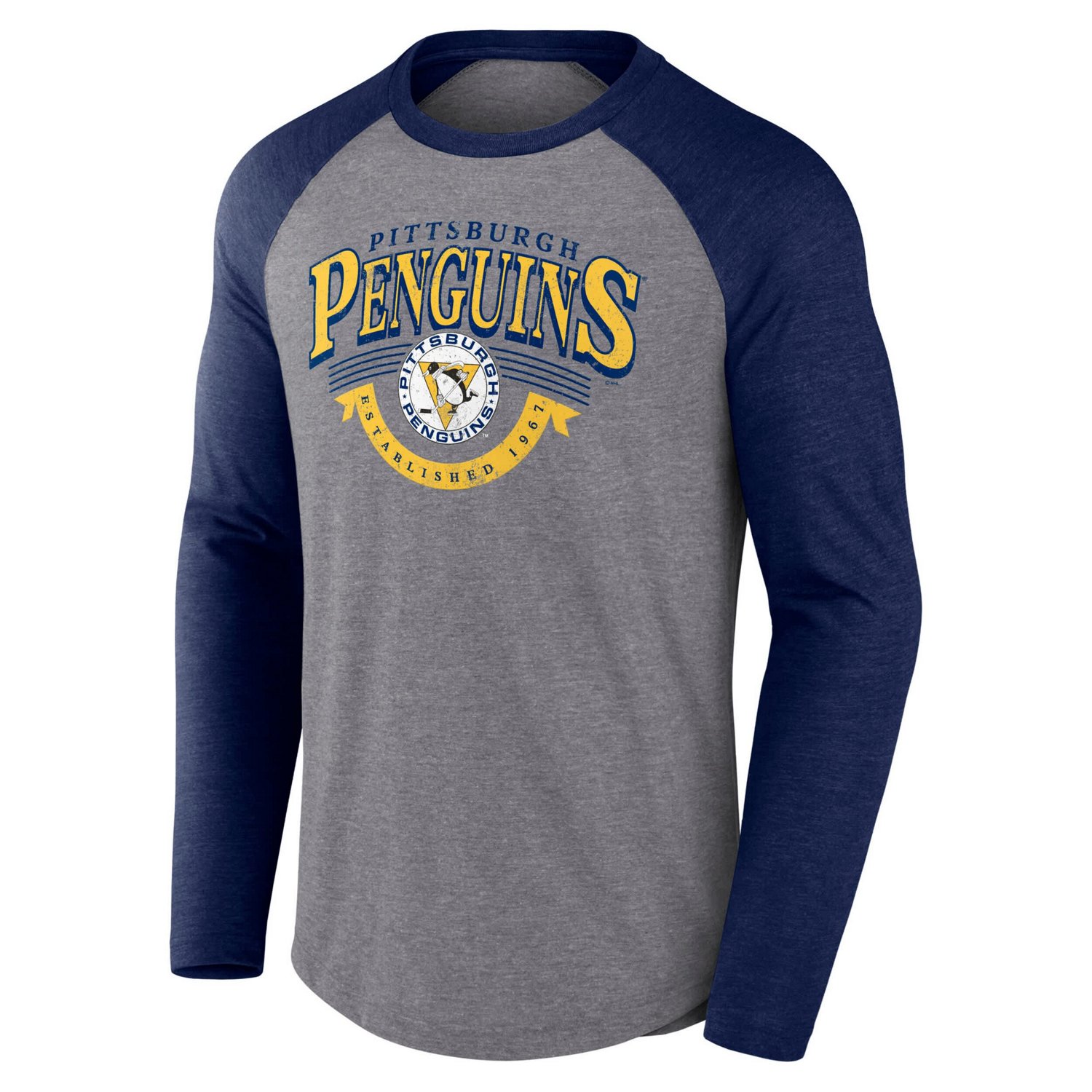 Fanatics Heather Pittsburgh Penguins Goal Crease Raglan Tri-Blend Long Sleeve T-Shirt - view number 2