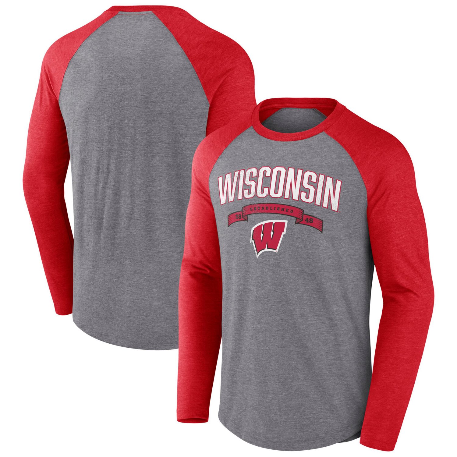 Fanatics Heather Wisconsin Badgers Heritage Banner Year Tri-Blend Long Sleeve T-Shirt - view number 1