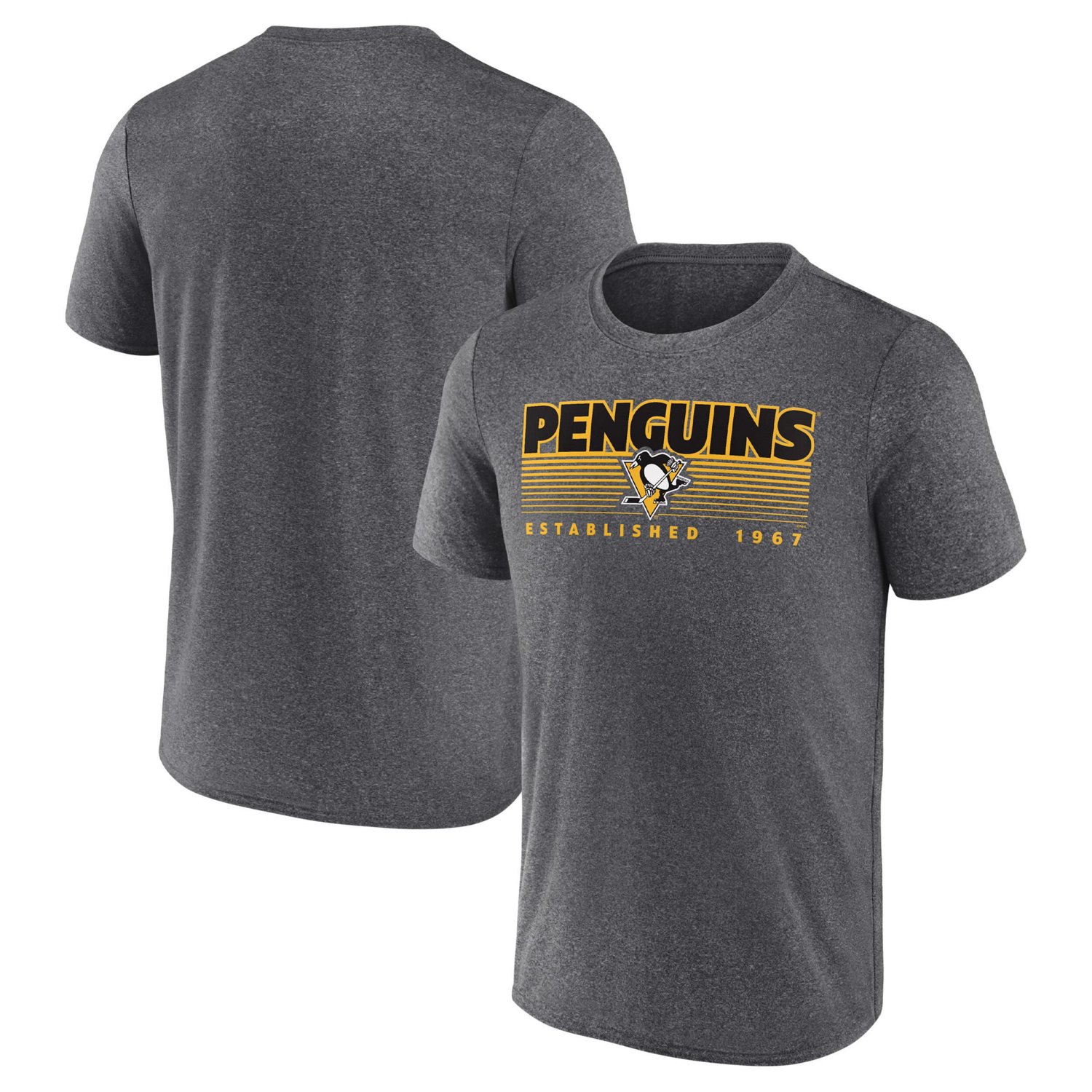 Fanatics Heathered Charcoal Pittsburgh Penguins Prodigy Performance T-Shirt                                                      - view number 1