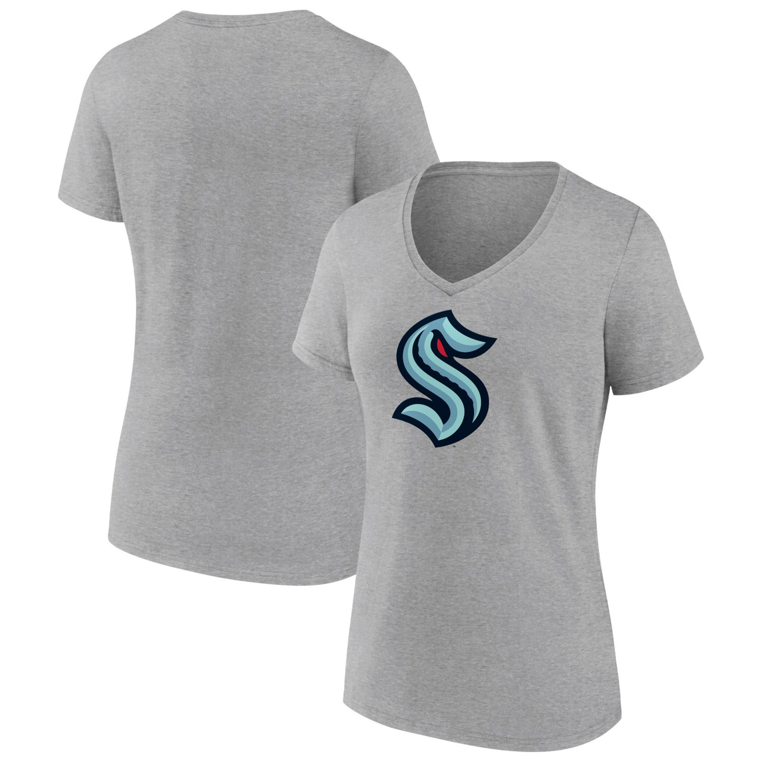 Fanatics Heathered Gray Seattle Kraken Primary Logo Team V-Neck T-Shirt