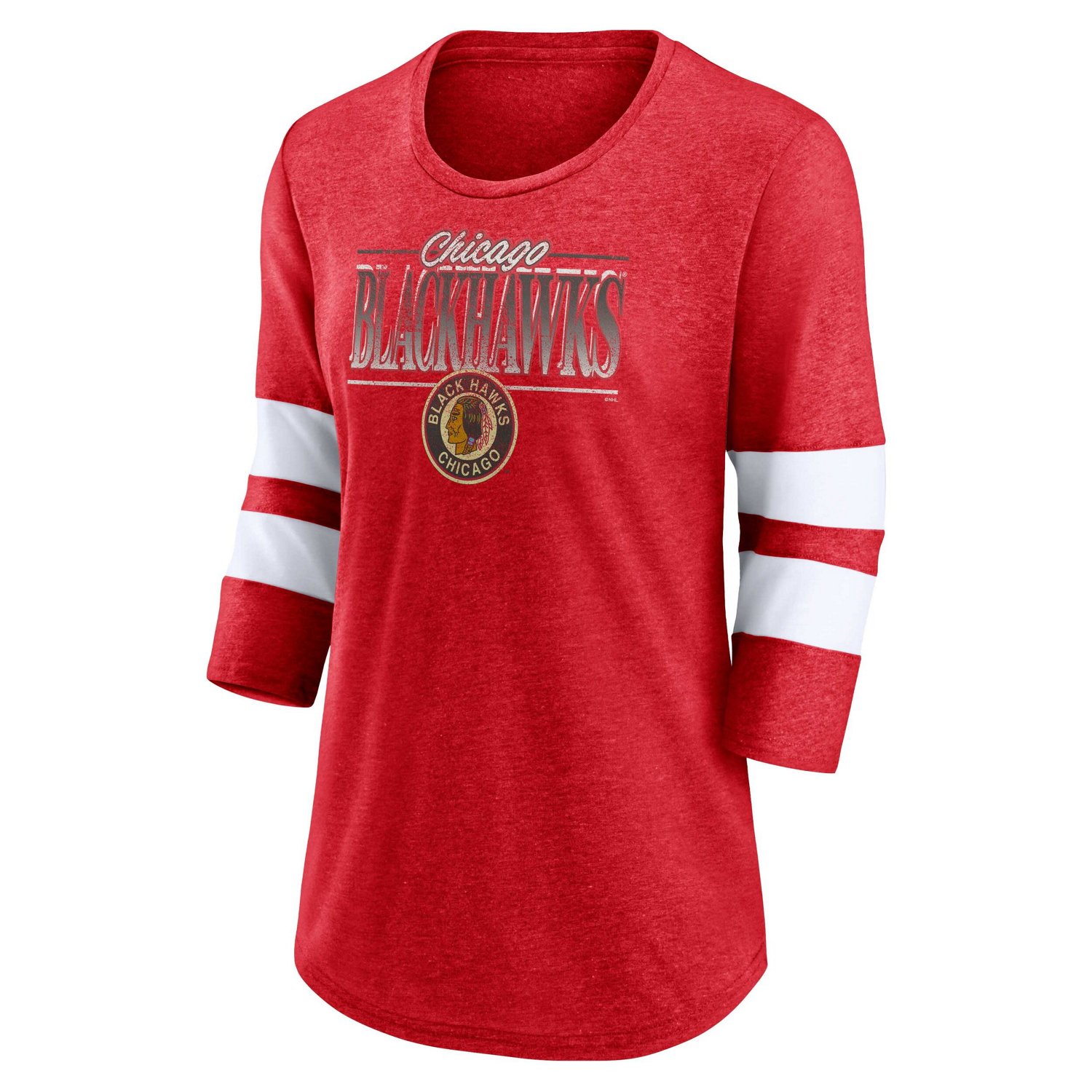 Fanatics Heathered /White Chicago Blackhawks Full Shield 3/4-Sleeve Tri-Blend Raglan Scoop Neck T-Shirt                          - view number 2
