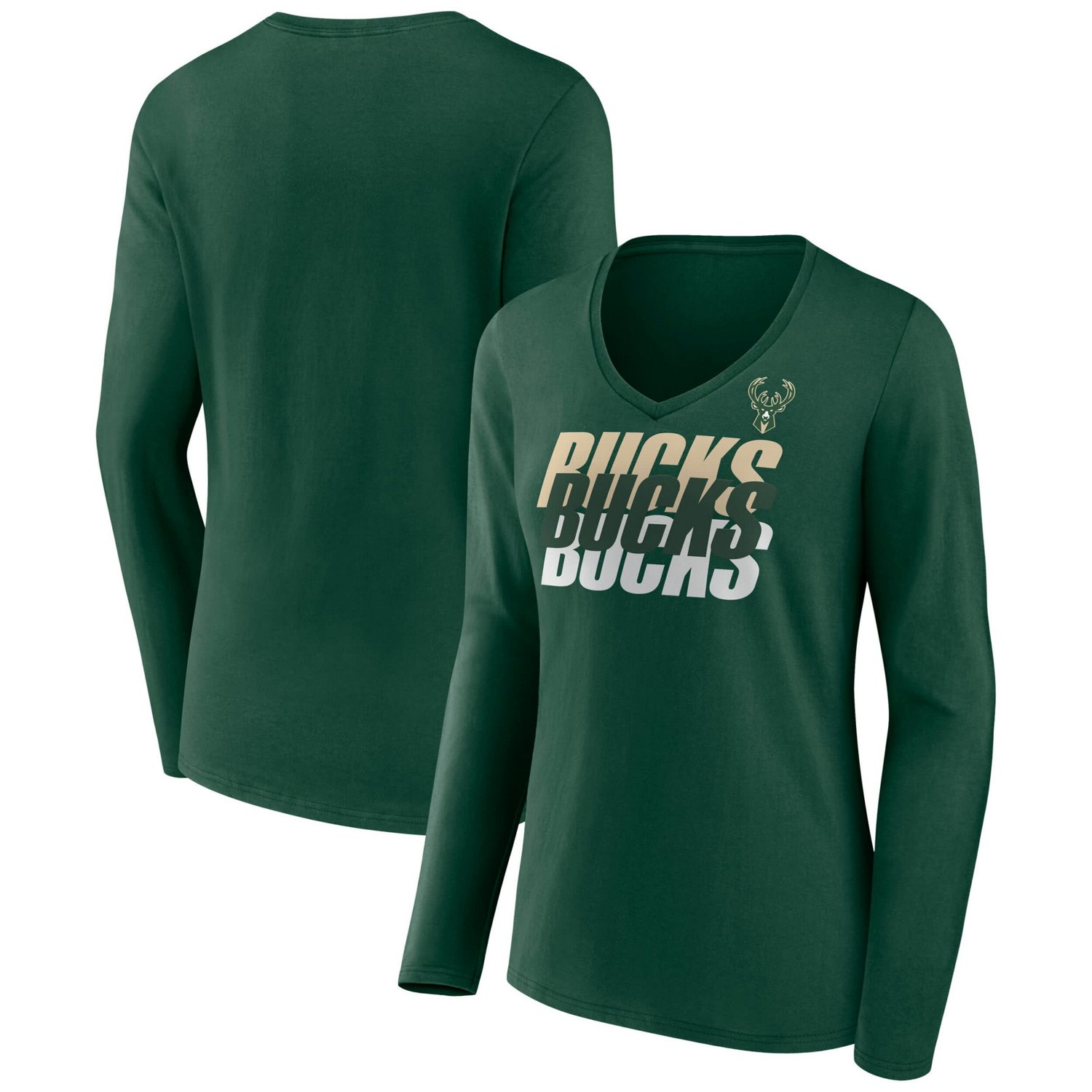 Fanatics Hunter Milwaukee Bucks Iconic Tumble Long Sleeve V-Neck T-Shirt - view number 1