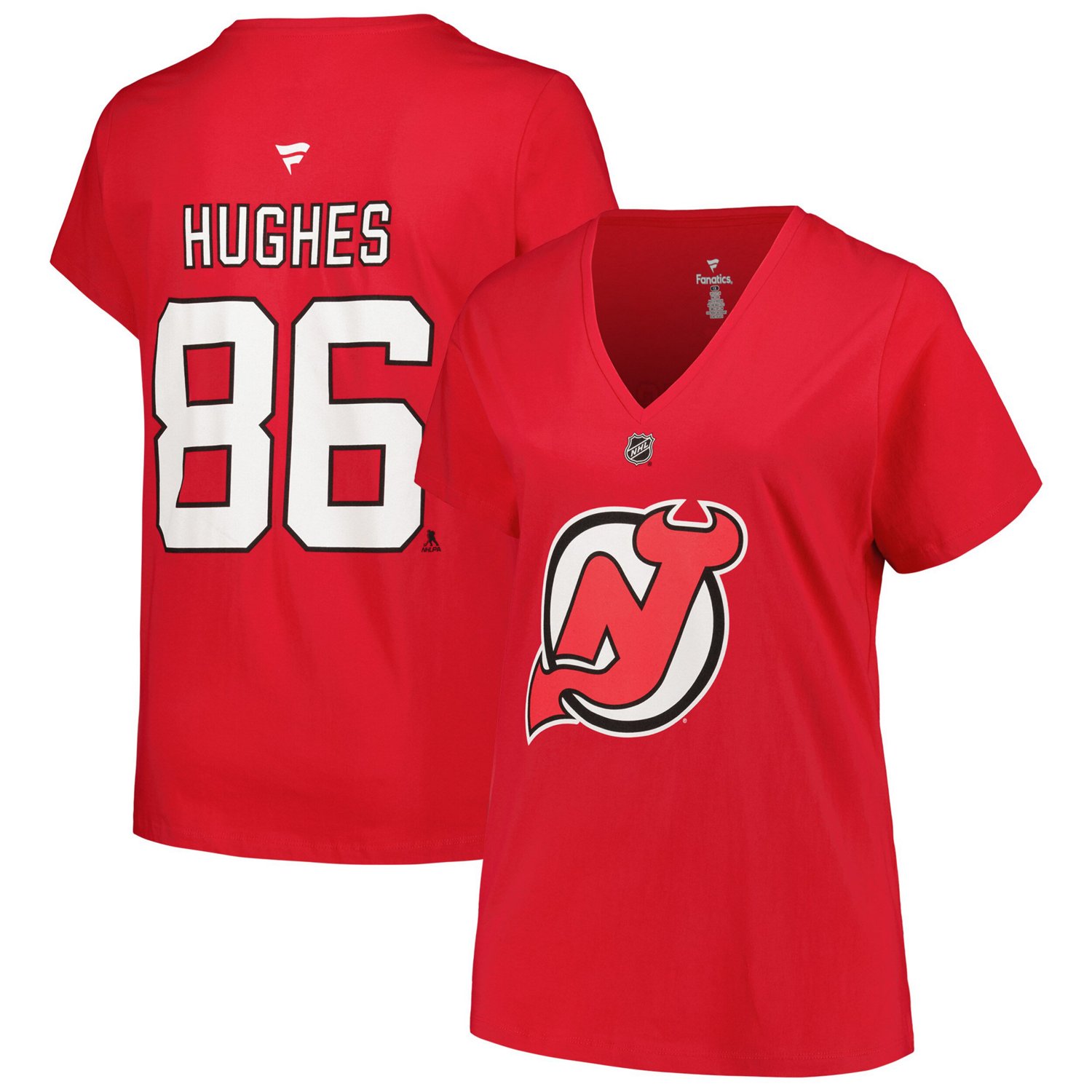 Fanatics Jack Hughes New Jersey Devils Plus Name  Number T-Shirt