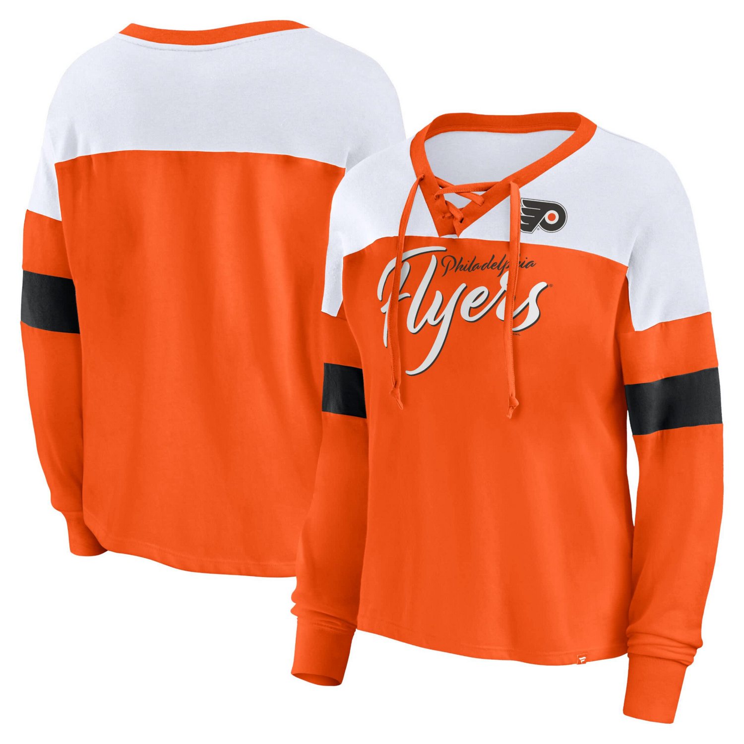 Fanatics Philadelphia Flyers Take the Shot Long Sleeve Lace-Up V-Neck T-Shirt
