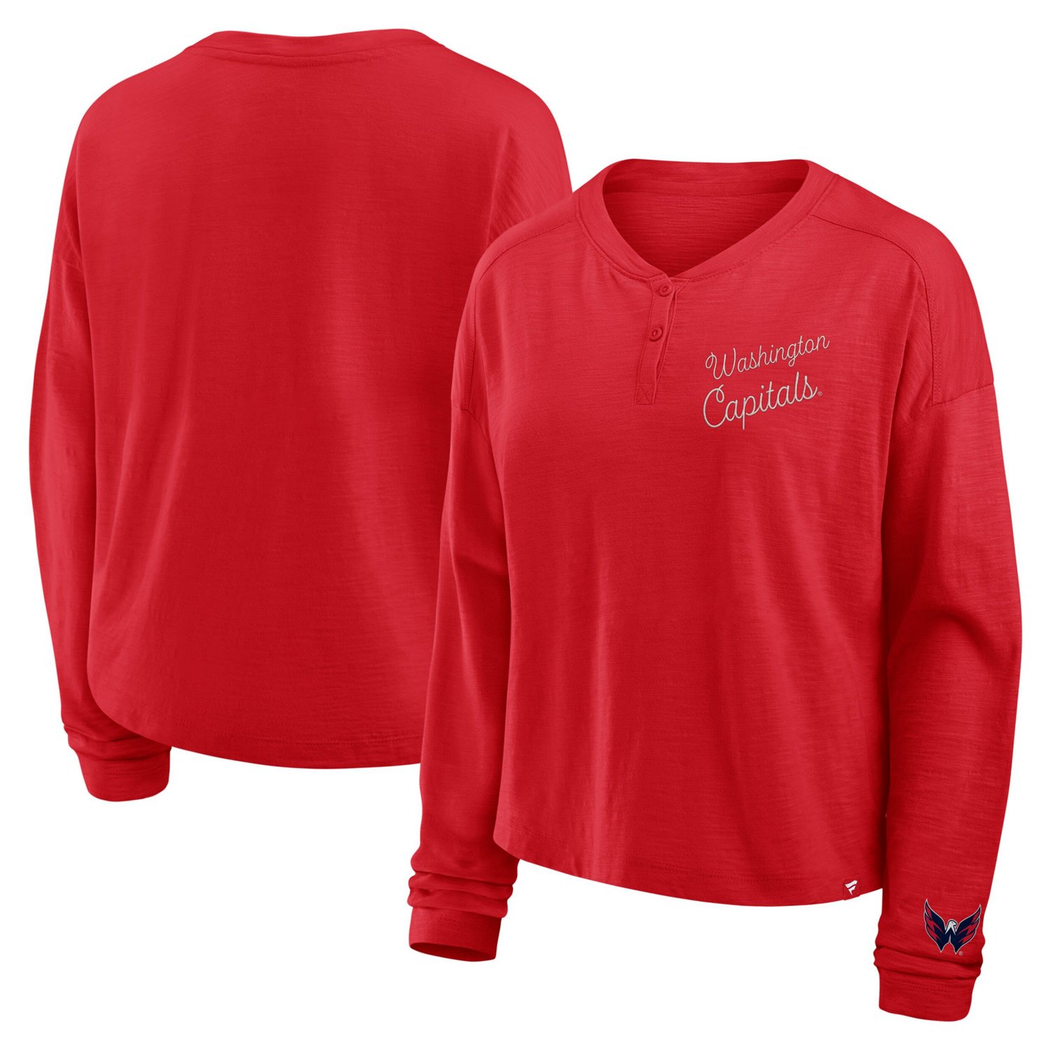 Fanatics Washington Capitals Oversized All Out Effort Long Sleeve Henley T-Shirt