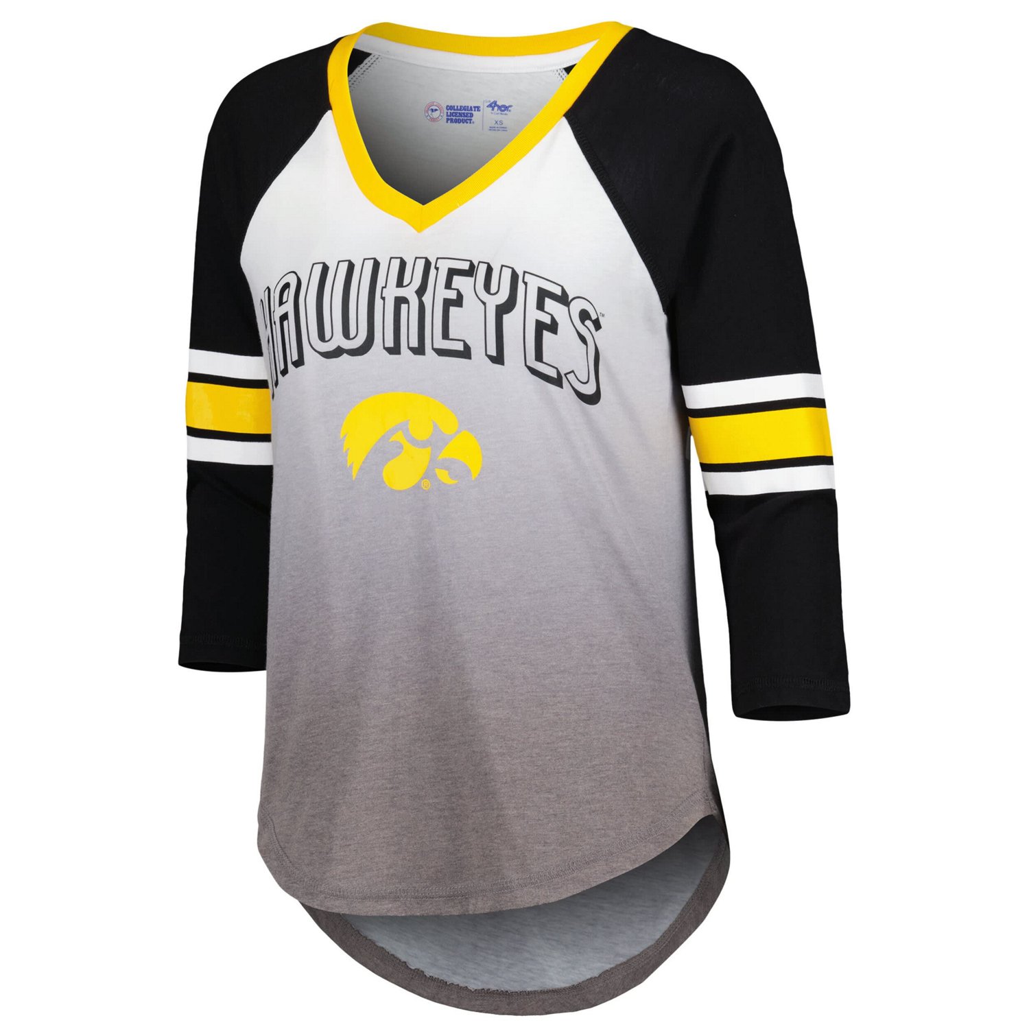 G-III 4Her by Carl Banks /Black Iowa Hawkeyes Lead Off Ombre Raglan 3/4-Sleeve V-Neck T-Shirt - view number 2
