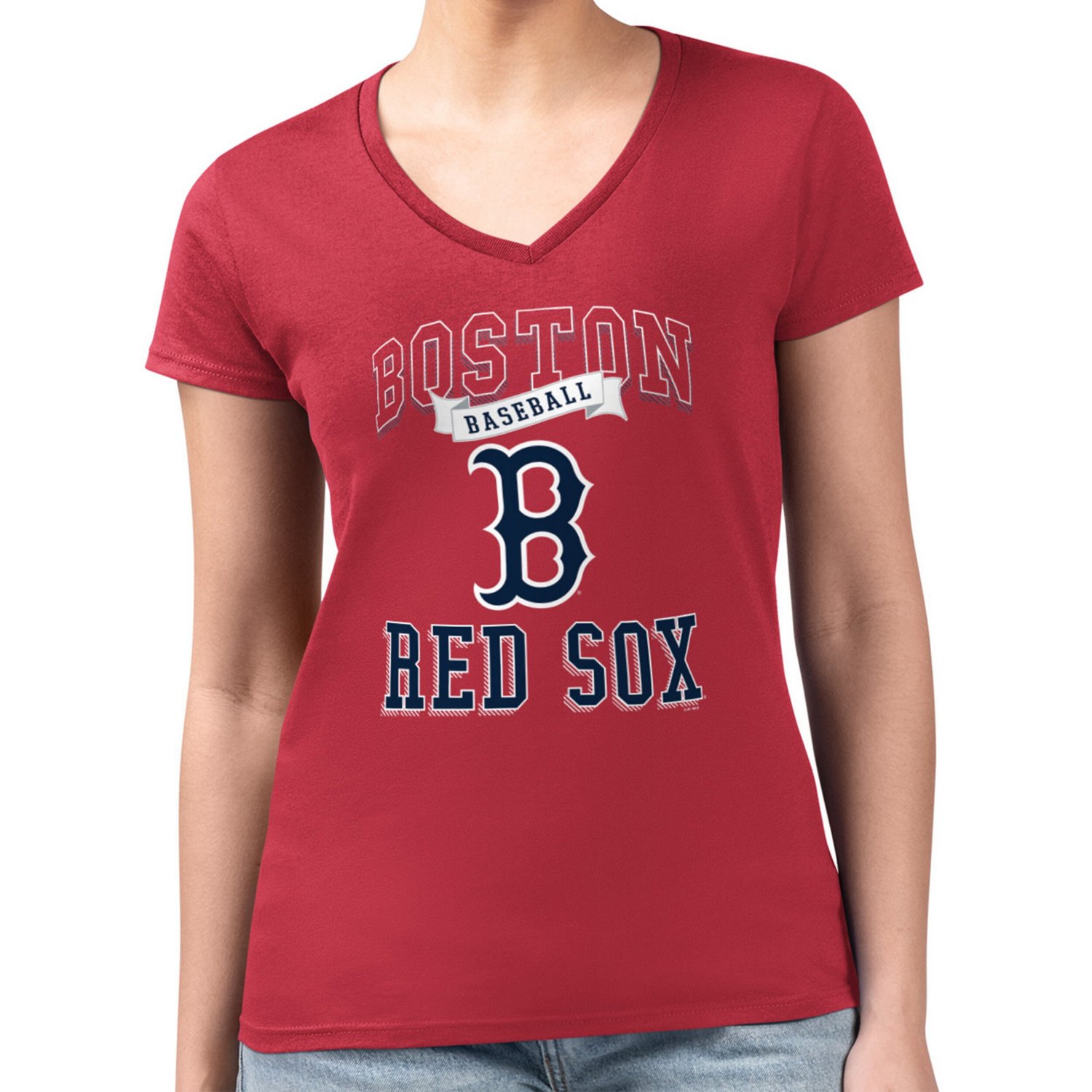 G-III 4Her by Carl Banks Boston Sox Super-Slim Fit Lightweight Team Logo Graphic V-Neck T-Shirt - view number 4