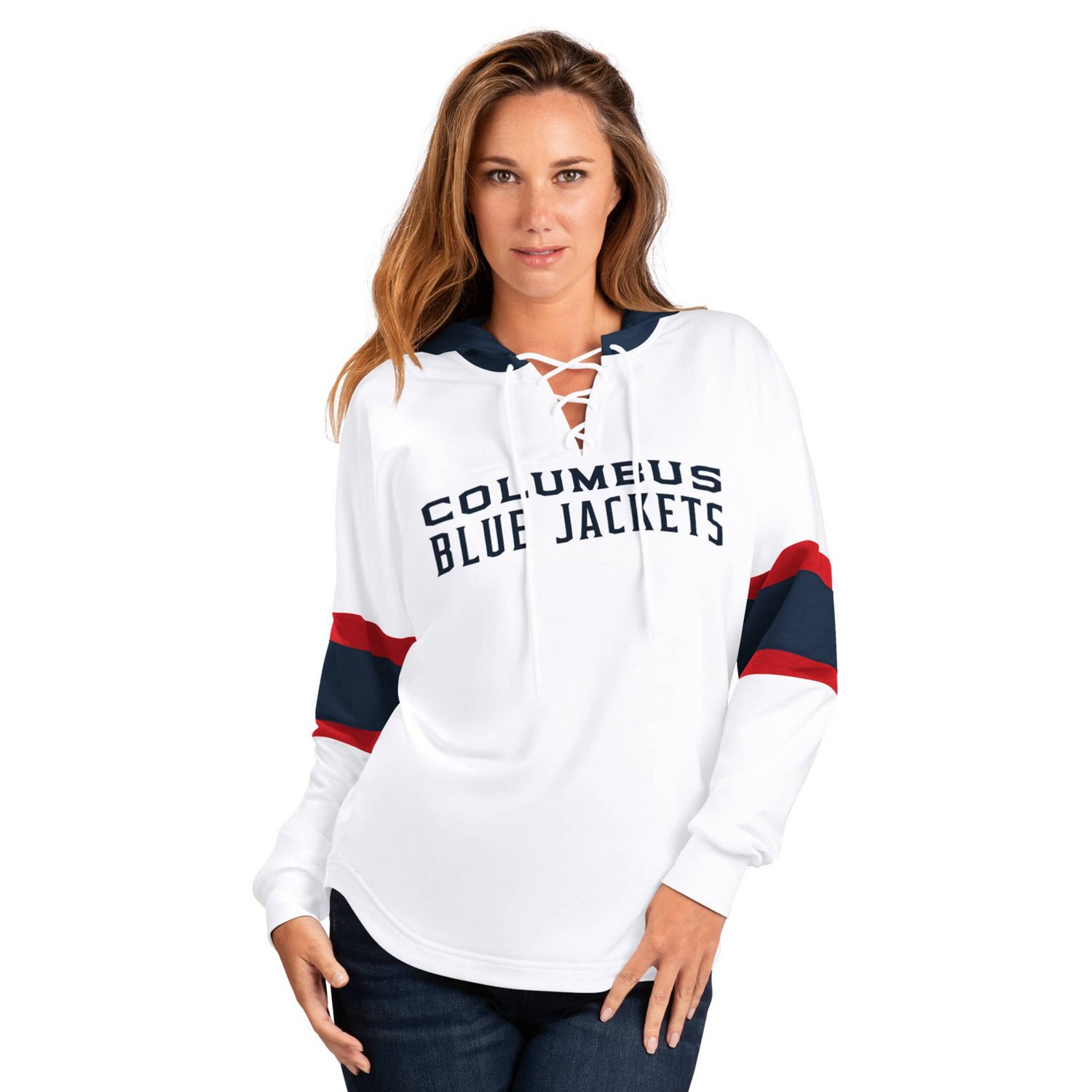 G-III 4Her by Carl Banks Columbus Blue Jackets Goal Zone Long Sleeve Lace-Up Hoodie T-Shirt - view number 2