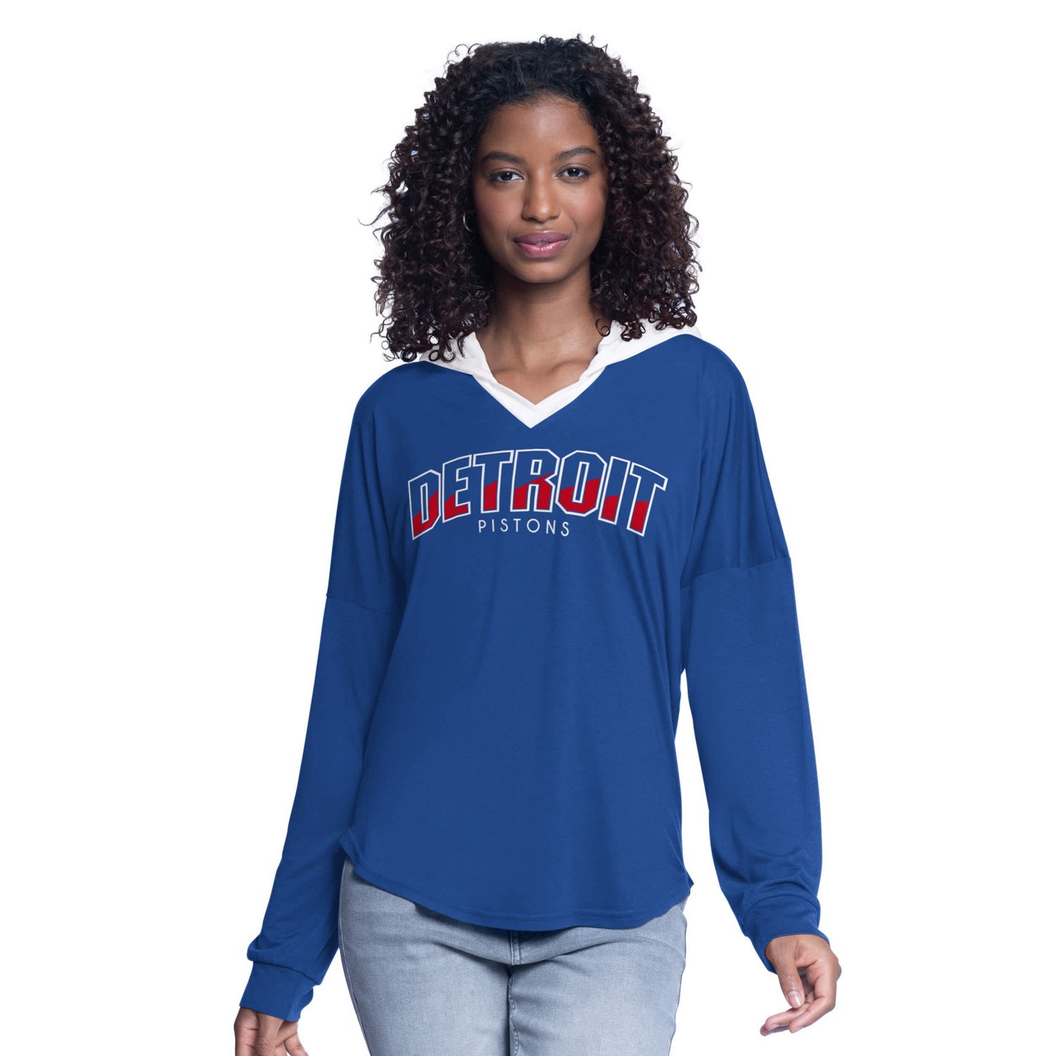 G-III 4Her by Carl Banks Detroit Pistons Bench Player Oversized Long Sleeve Hooded Top - view number 1