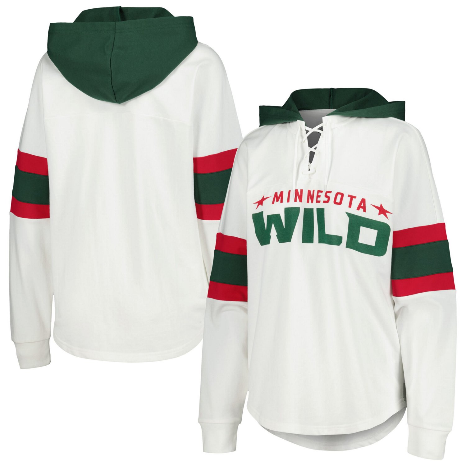 G-III 4Her by Carl Banks Green Minnesota Wild Goal Zone Long Sleeve Lace-Up Hoodie T-Shirt