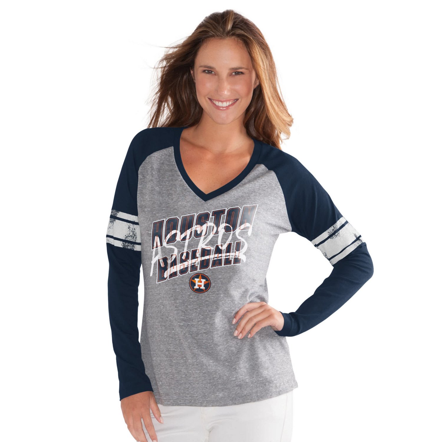 G-III 4Her by Carl Banks Houston Astros The Franchise Tri-Blend Raglan V-Neck Long Sleeve T-Shirt - view number 1