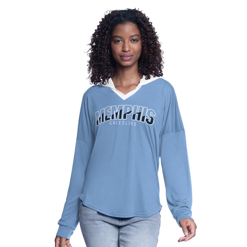 G-III 4Her By Carl Banks Light Memphis Grizzlies Bench Player Oversized Long Sleeve Hooded Top-image