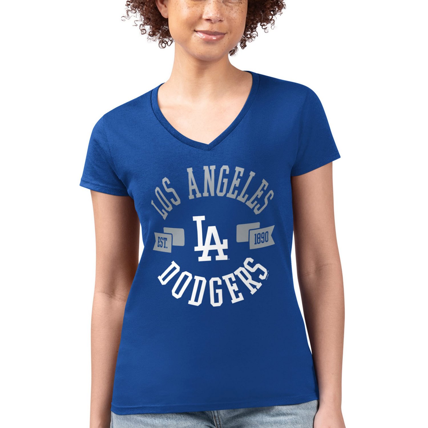G-III 4Her by Carl Banks Los Angeles Dodgers Super-Slim Fit Lightweight City Graphic V-Neck T-Shirt - view number 4