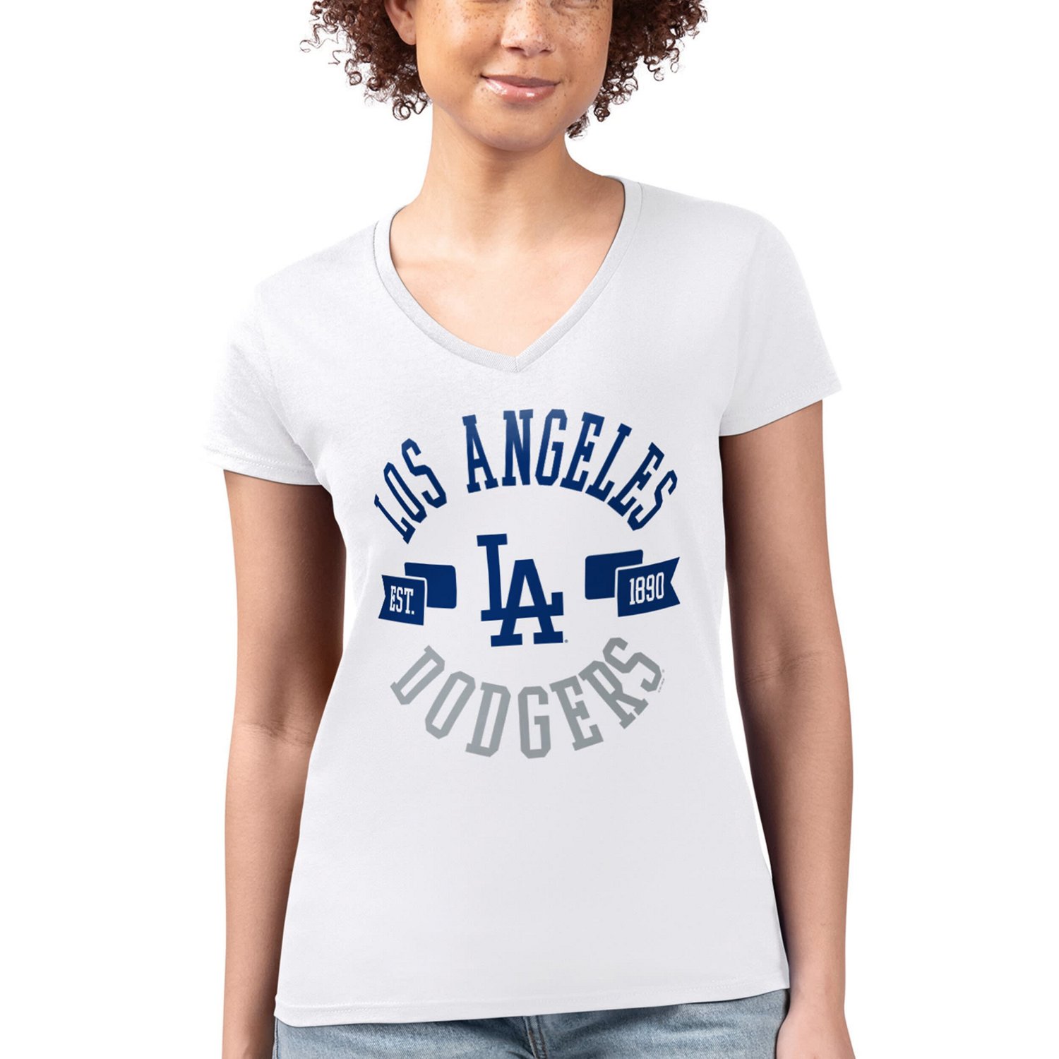 G-III 4Her by Carl Banks Los Angeles Dodgers Super-Slim Fit Lightweight City Graphic V-Neck T-Shirt - view number 4