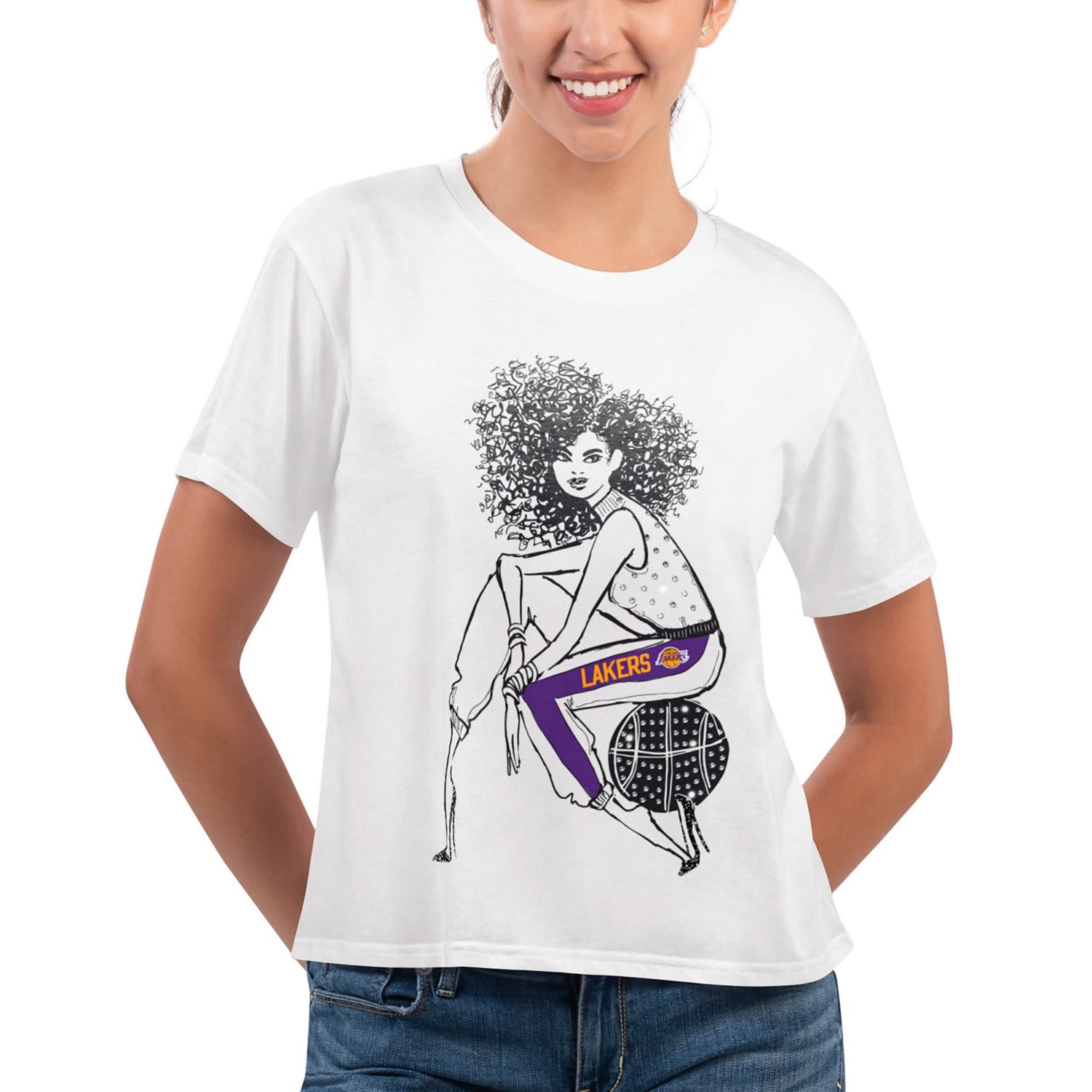 G-III 4Her by Carl Banks Los Angeles Lakers Play the Ball Cropped T-Shirt