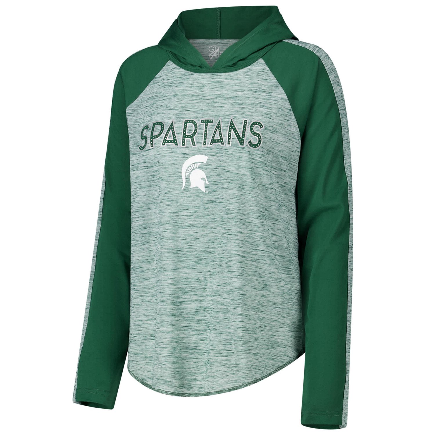 G-III 4Her by Carl Banks Michigan State Spartans Underdog Bling Raglan Long Sleeve Hoodie T-Shirt                                - view number 2