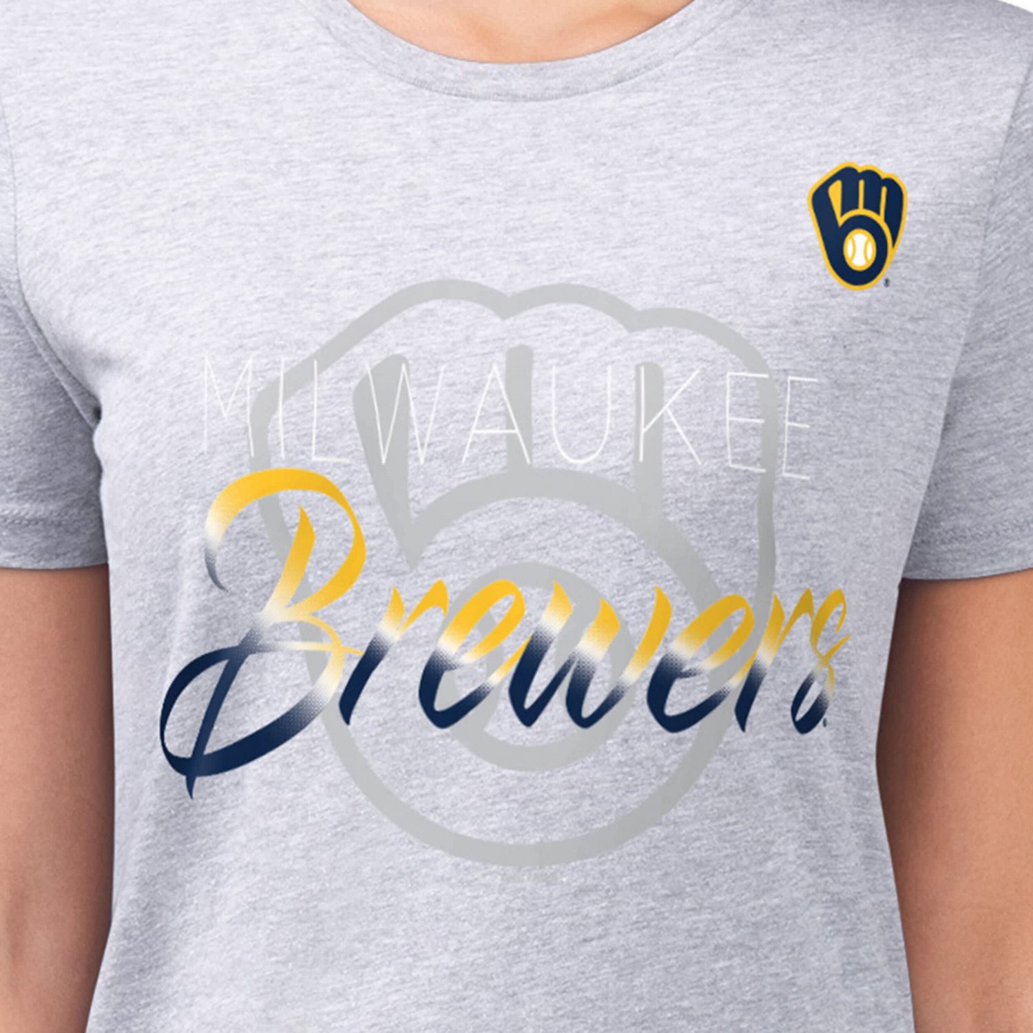 G-III 4Her by Carl Banks Milwaukee Brewers Super-Slim Fit Lightweight Shadow Logo Graphic T-Shirt - view number 3