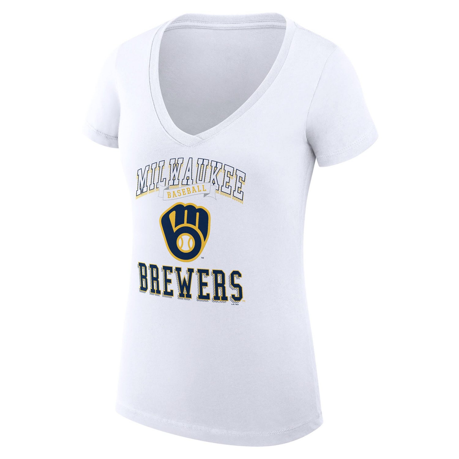 G-III 4Her by Carl Banks Milwaukee Brewers Super-Slim Fit Lightweight Team Logo Graphic V-Neck T-Shirt - view number 2