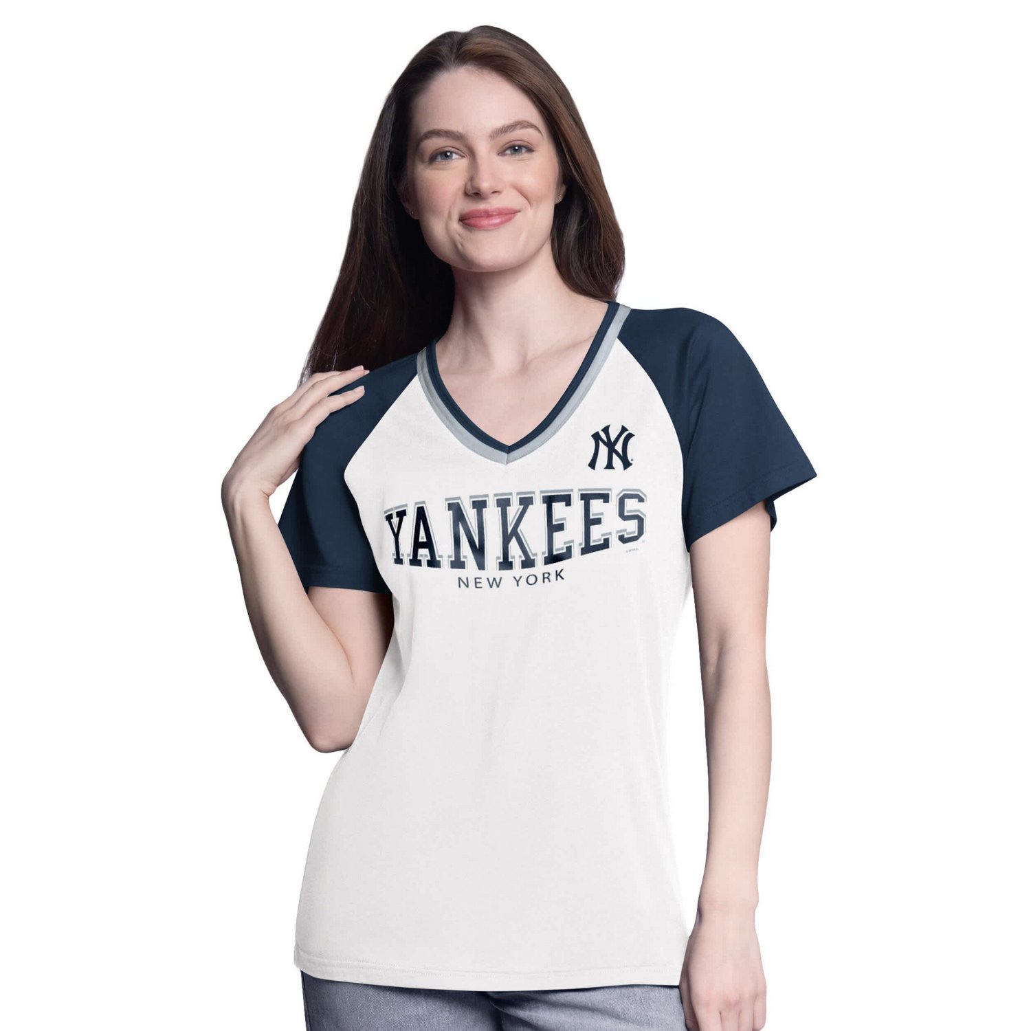 G-III 4Her by Carl Banks Navy New York Yankees Ball Park Raglan V-Neck T-Shirt
