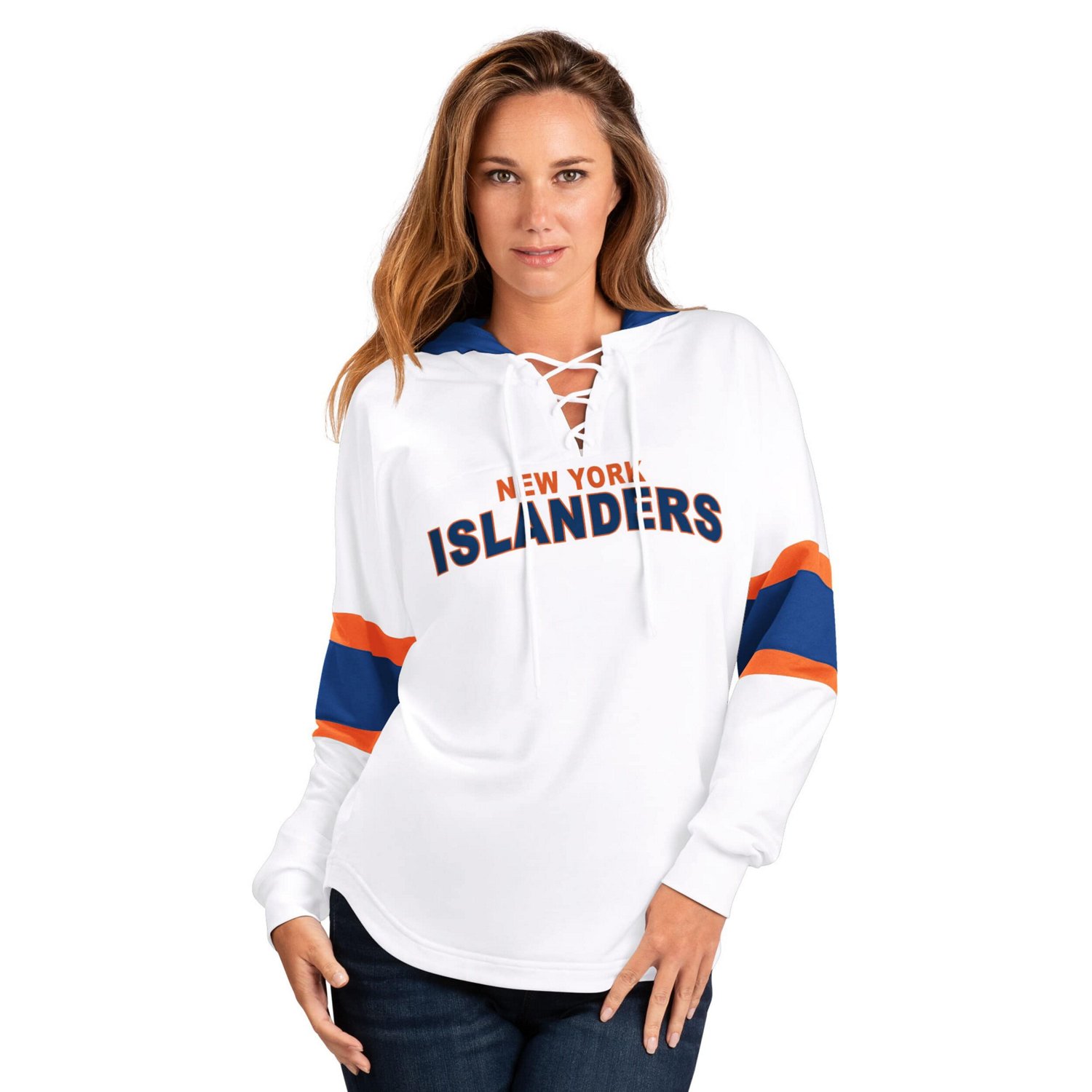 G-III 4Her by Carl Banks New York Islanders Goal Zone Long Sleeve Lace-Up Hoodie T-Shirt