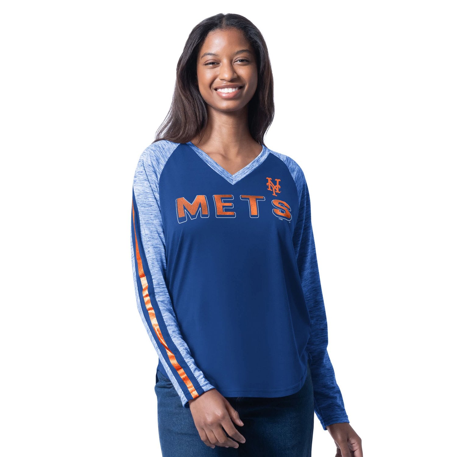 G-III 4Her by Carl Banks New York Mets Top Dog Raglan Long Sleeve V-Neck T-Shirt - view number 1