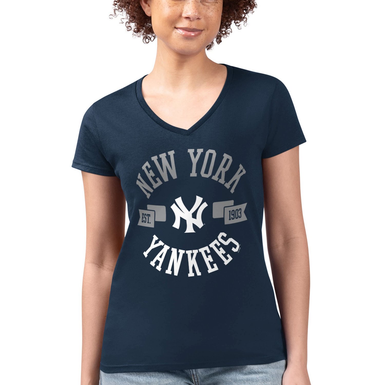G-III 4Her by Carl Banks New York Yankees Super-Slim Fit Lightweight City Graphic V-Neck T-Shirt - view number 4