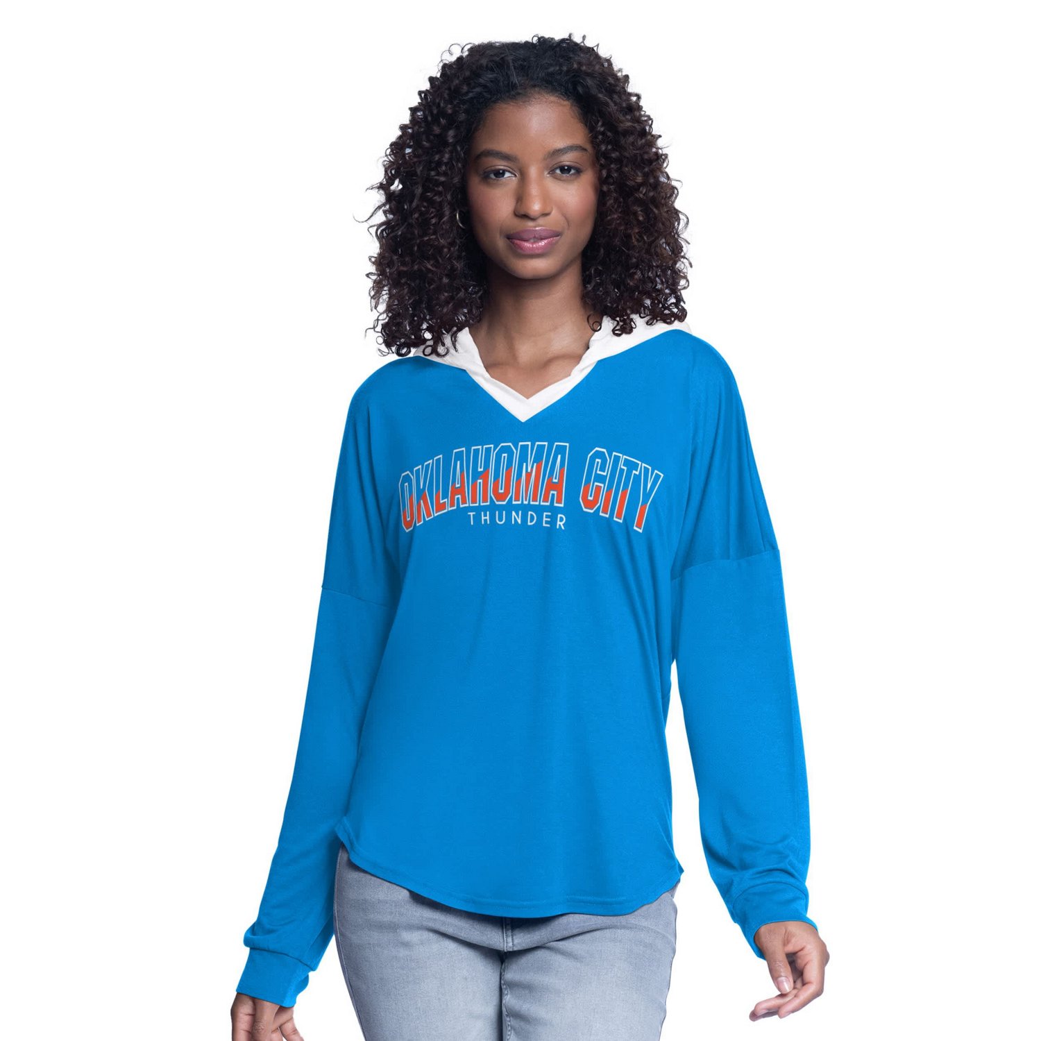 G-III 4Her by Carl Banks Oklahoma City Thunder Bench Player Oversized Long Sleeve Hooded Top
