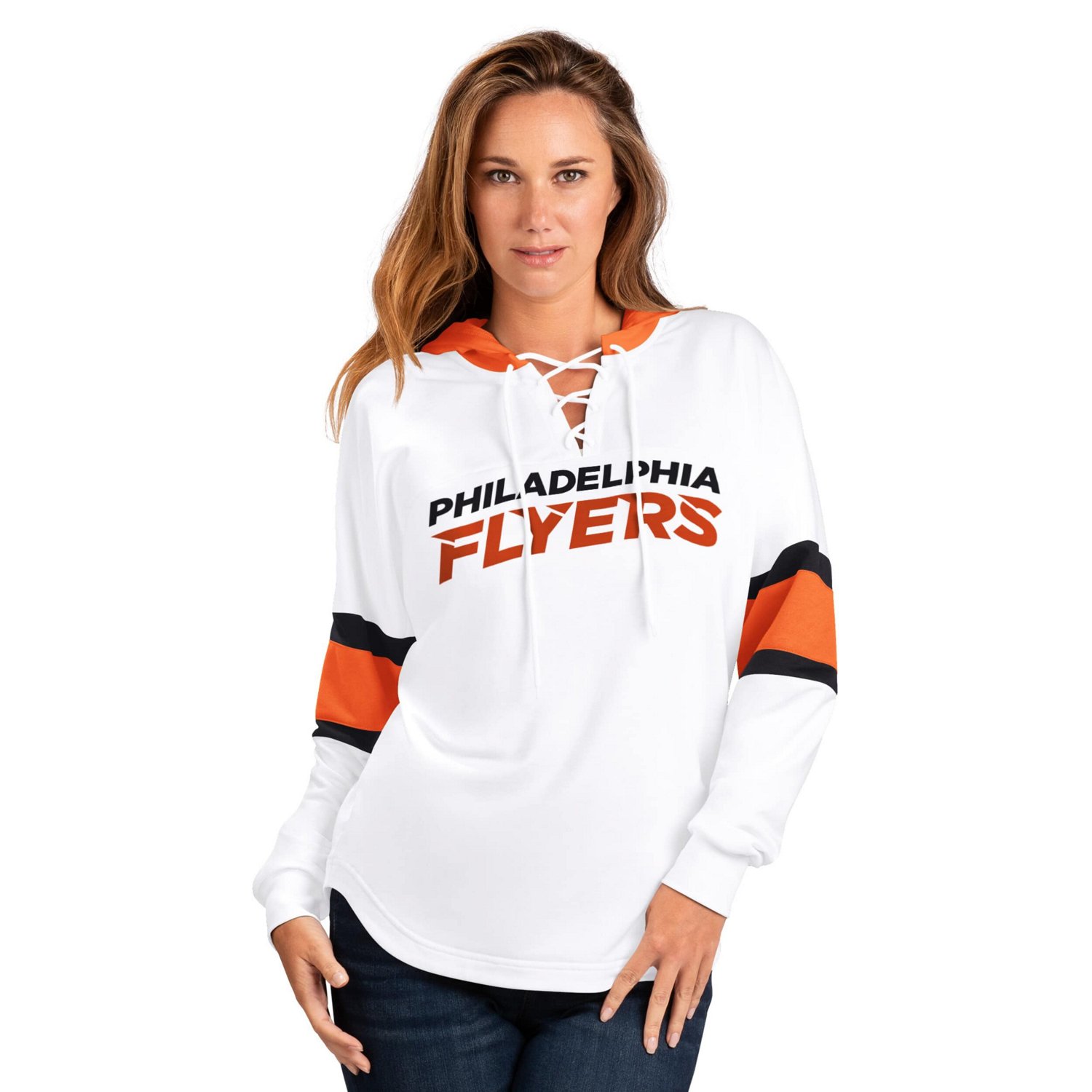 G-III 4Her by Carl Banks Philadelphia Flyers Goal Zone Long Sleeve Lace-Up Hoodie T-Shirt - view number 2
