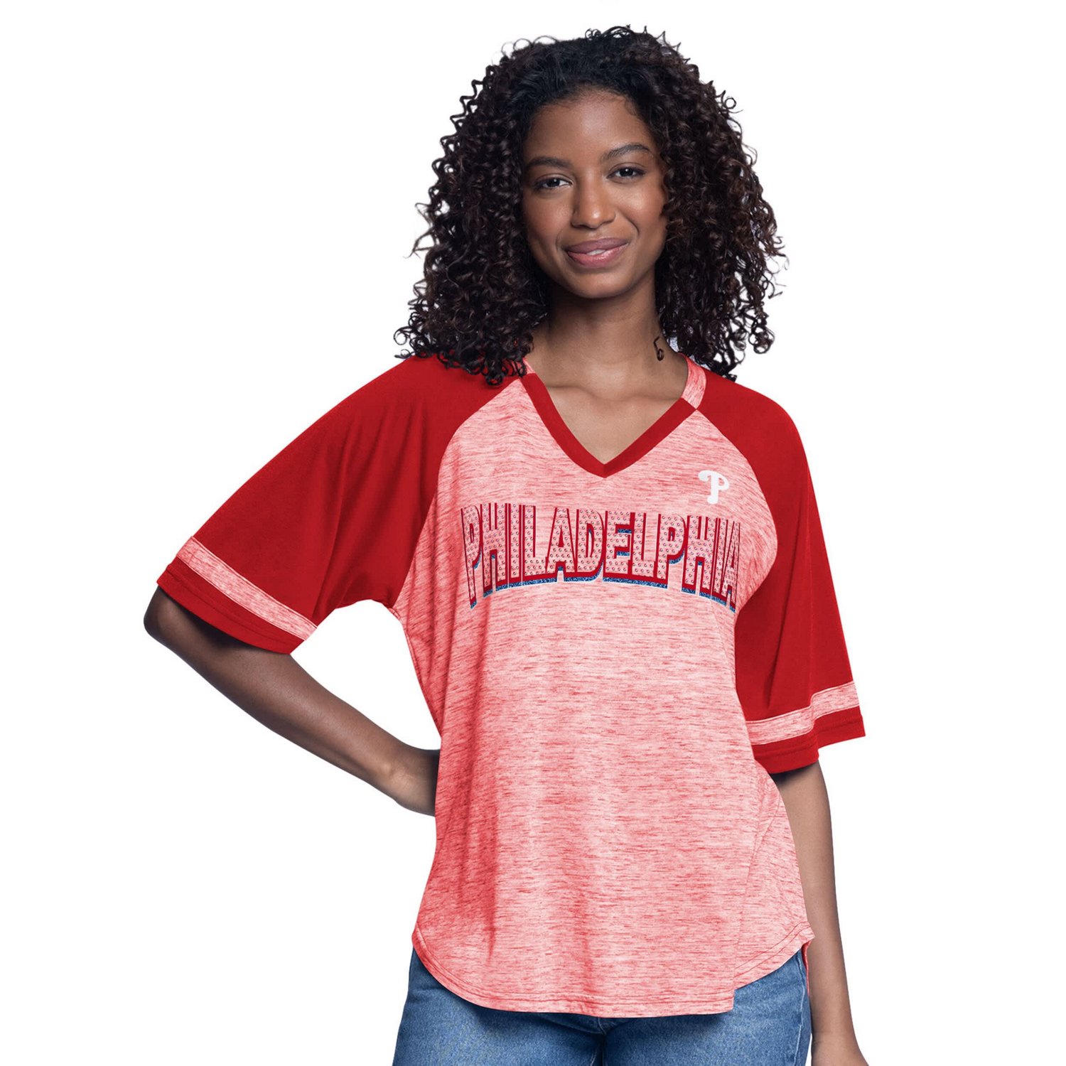 G-III 4Her by Carl Banks Philadelphia Phillies Hall of Fame Raglan Oversized Half-Sleeve Top
