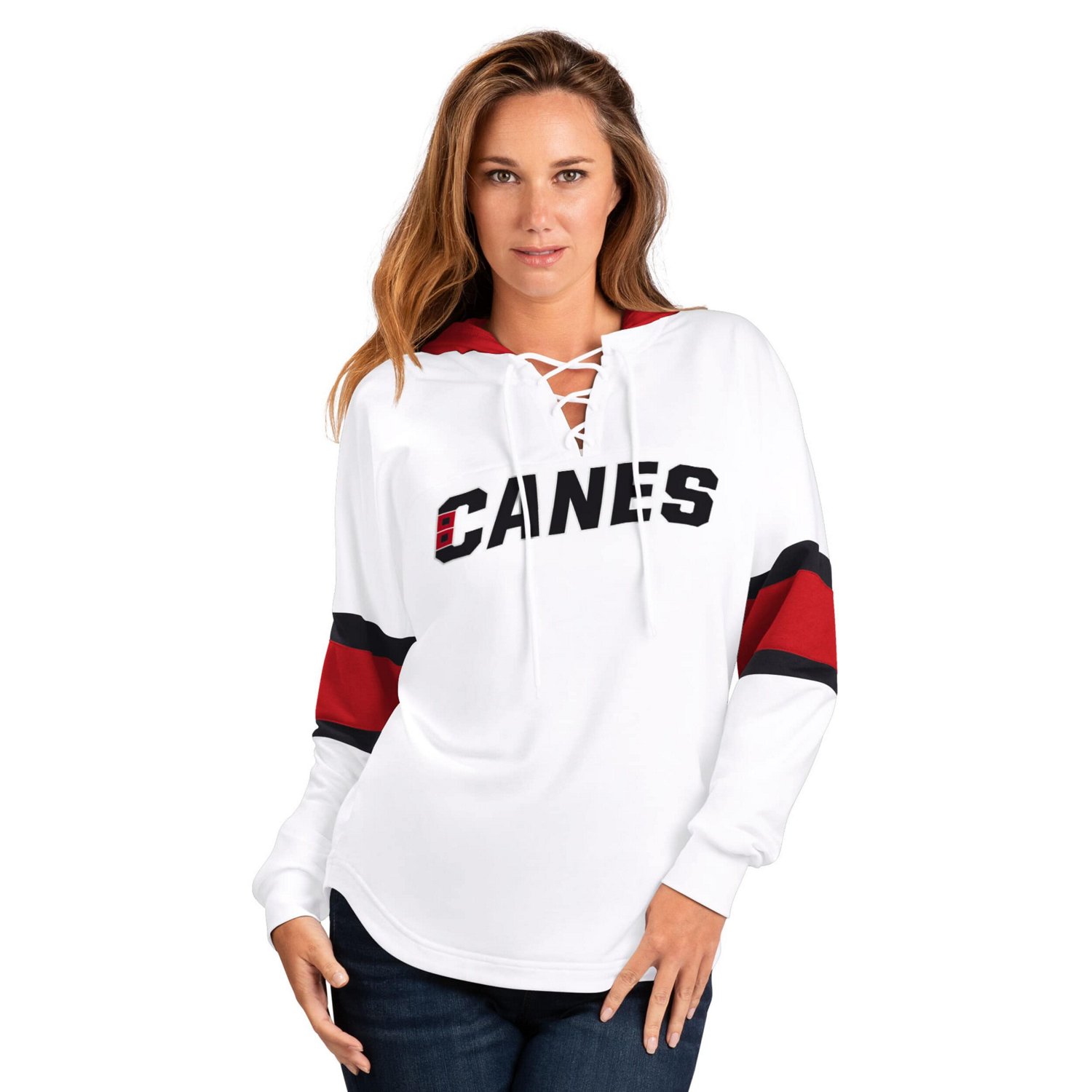 G-III 4Her by Carl Banks Red Carolina Hurricanes Goal Zone Long Sleeve Lace-Up Hoodie T-Shirt - view number 1
