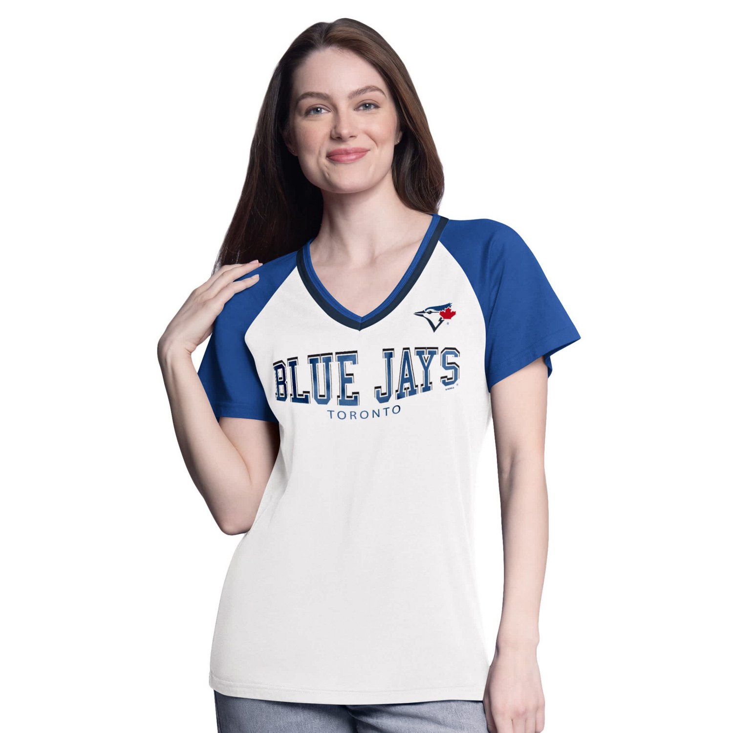 G-III 4Her by Carl Banks Royal Toronto Blue Jays Ball Park Raglan V-Neck T-Shirt - view number 1
