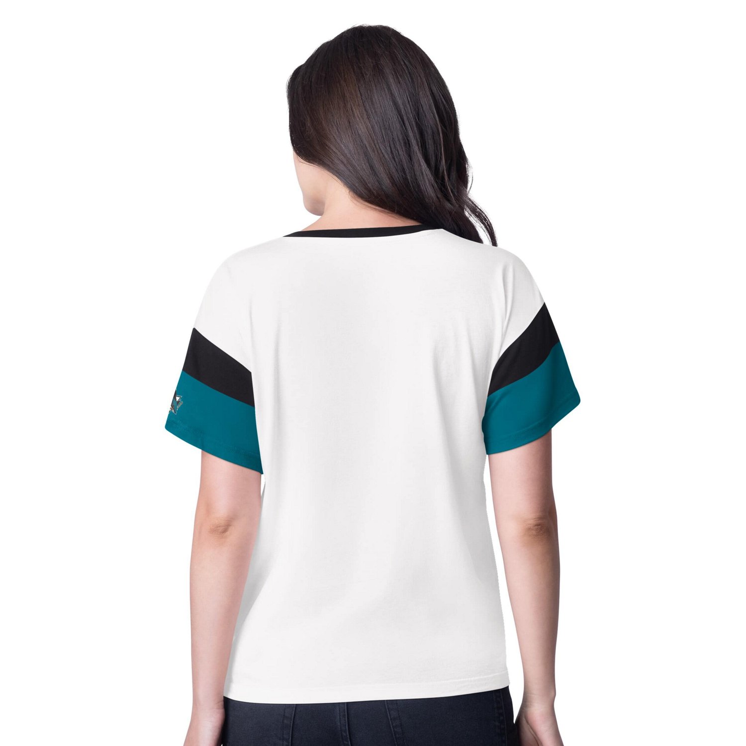 G-III 4Her by Carl Banks San Jose Sharks Rink Oversized Rhinestone V-Neck T-Shirt - view number 2