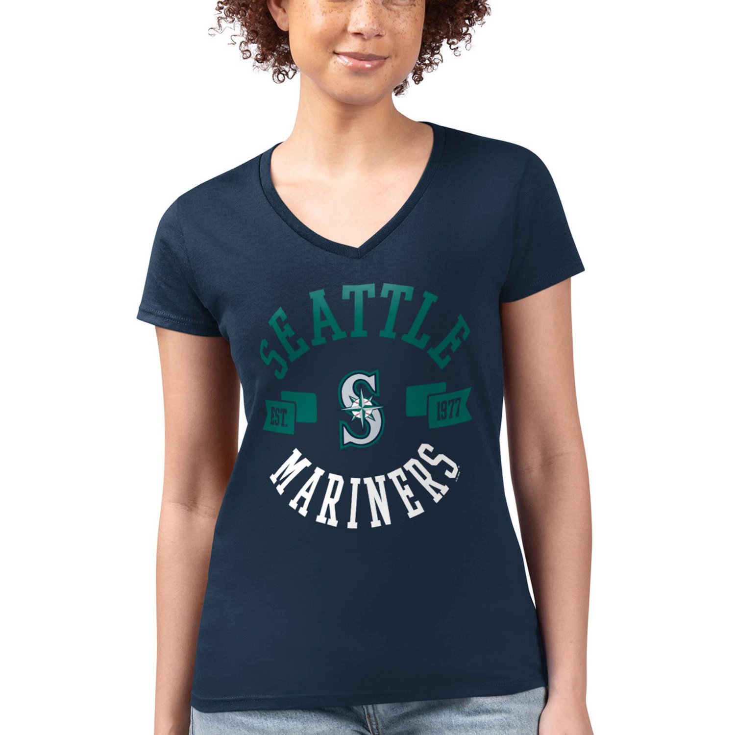 G-III 4Her by Carl Banks Seattle Mariners Super-Slim Fit Lightweight City Graphic V-Neck T-Shirt - view number 4