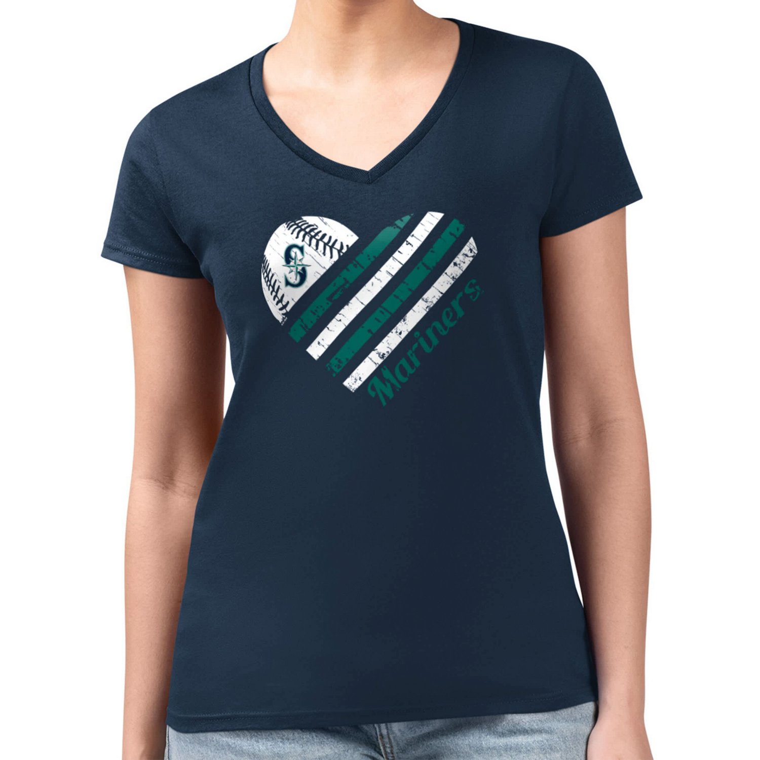 G-III 4Her by Carl Banks Seattle Mariners Super-Slim Fit Lightweight Heart V-Neck T-Shirt - view number 4