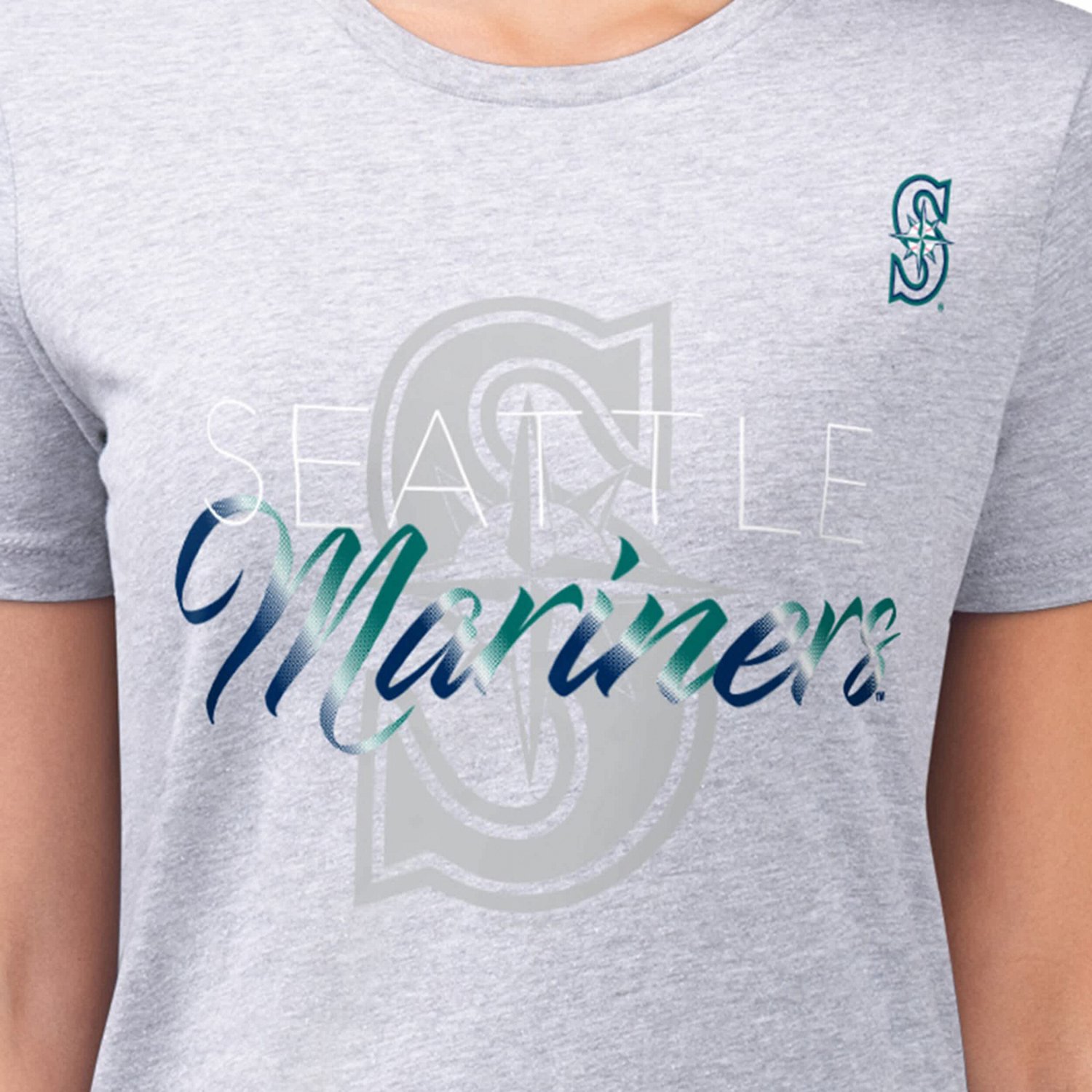 G-III 4Her by Carl Banks Seattle Mariners Super-Slim Fit Lightweight Shadow Logo Graphic T-Shirt - view number 3