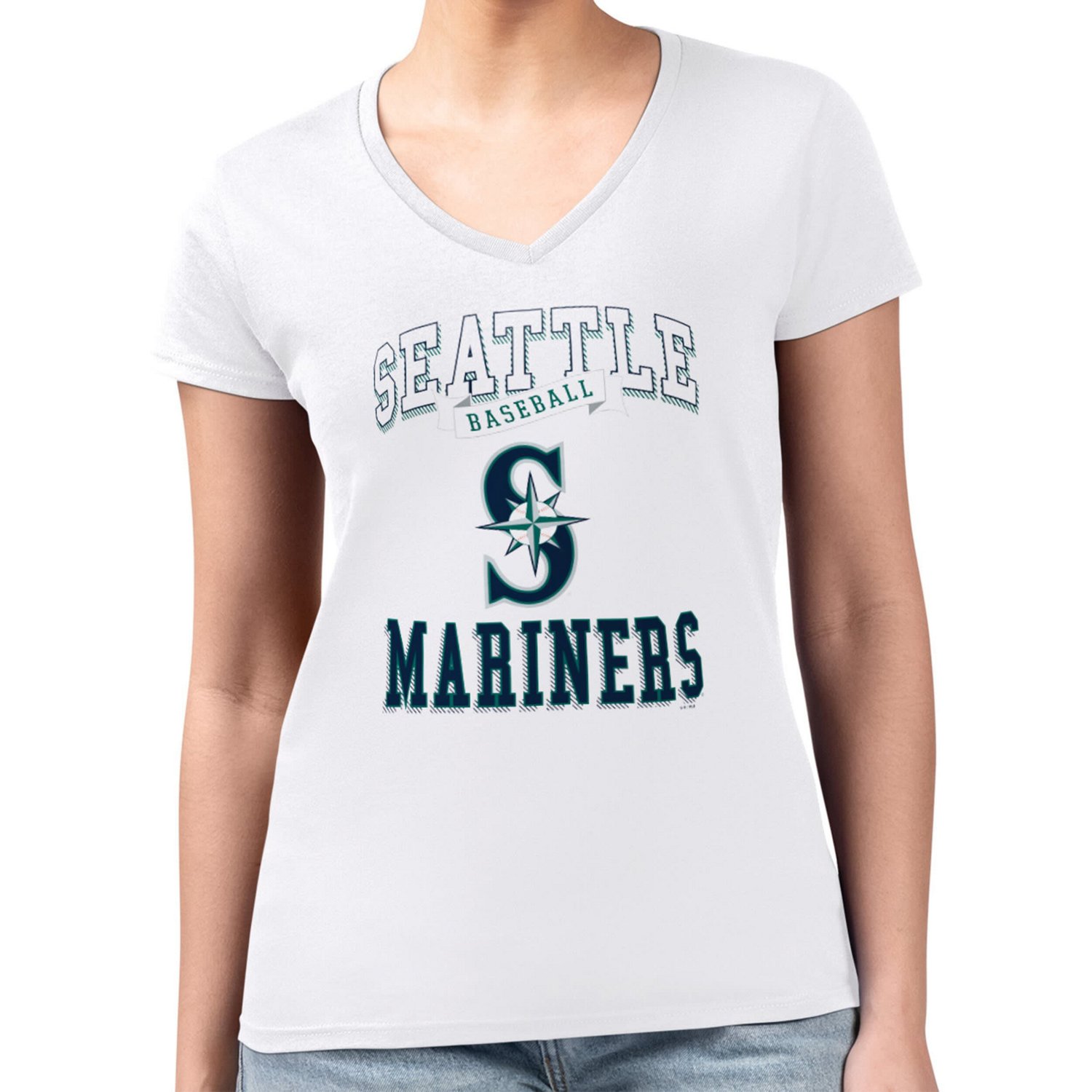 G-III 4Her by Carl Banks Seattle Mariners Super-Slim Fit Lightweight Team Logo Graphic V-Neck T-Shirt - view number 4