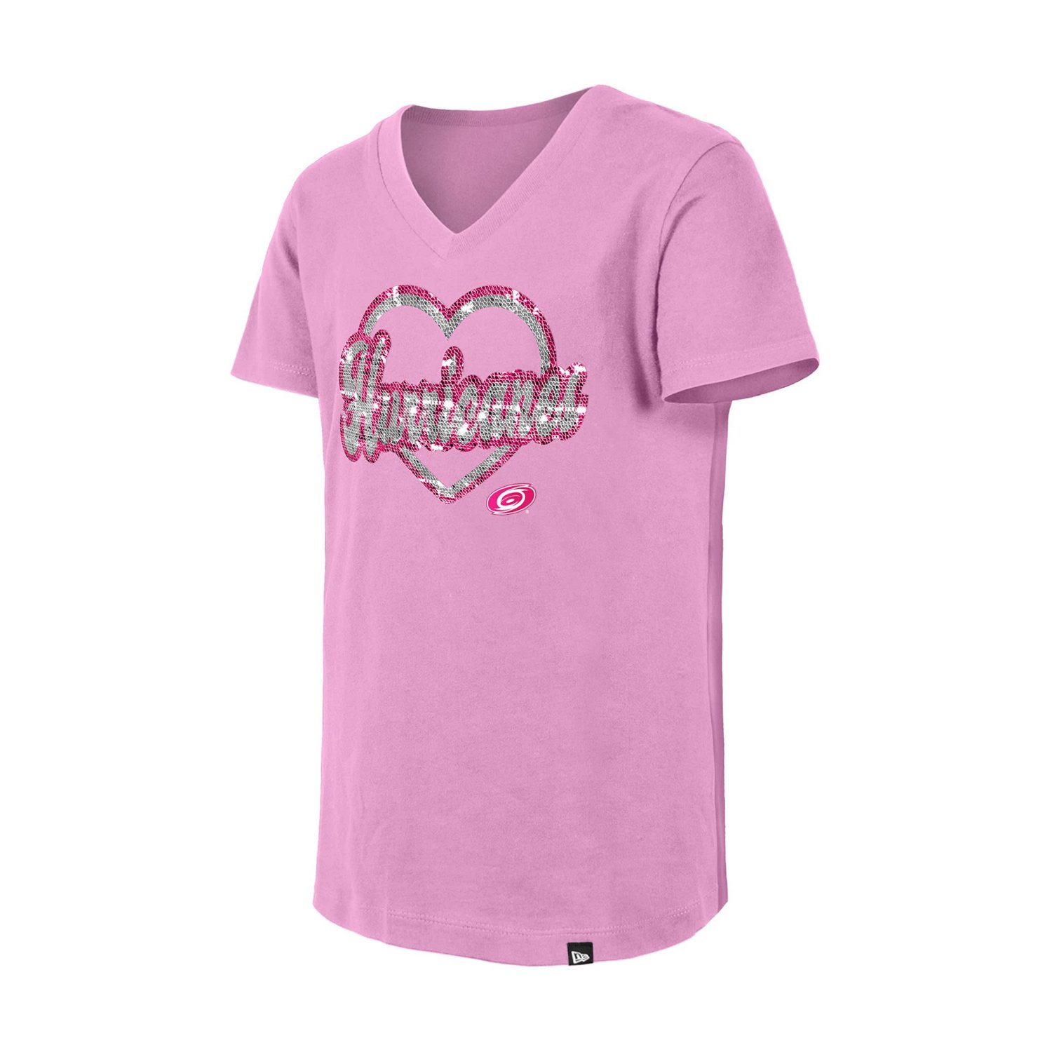 Girl's Youth New Era Carolina Hurricanes Flip Sequin V-Neck T-Shirt
