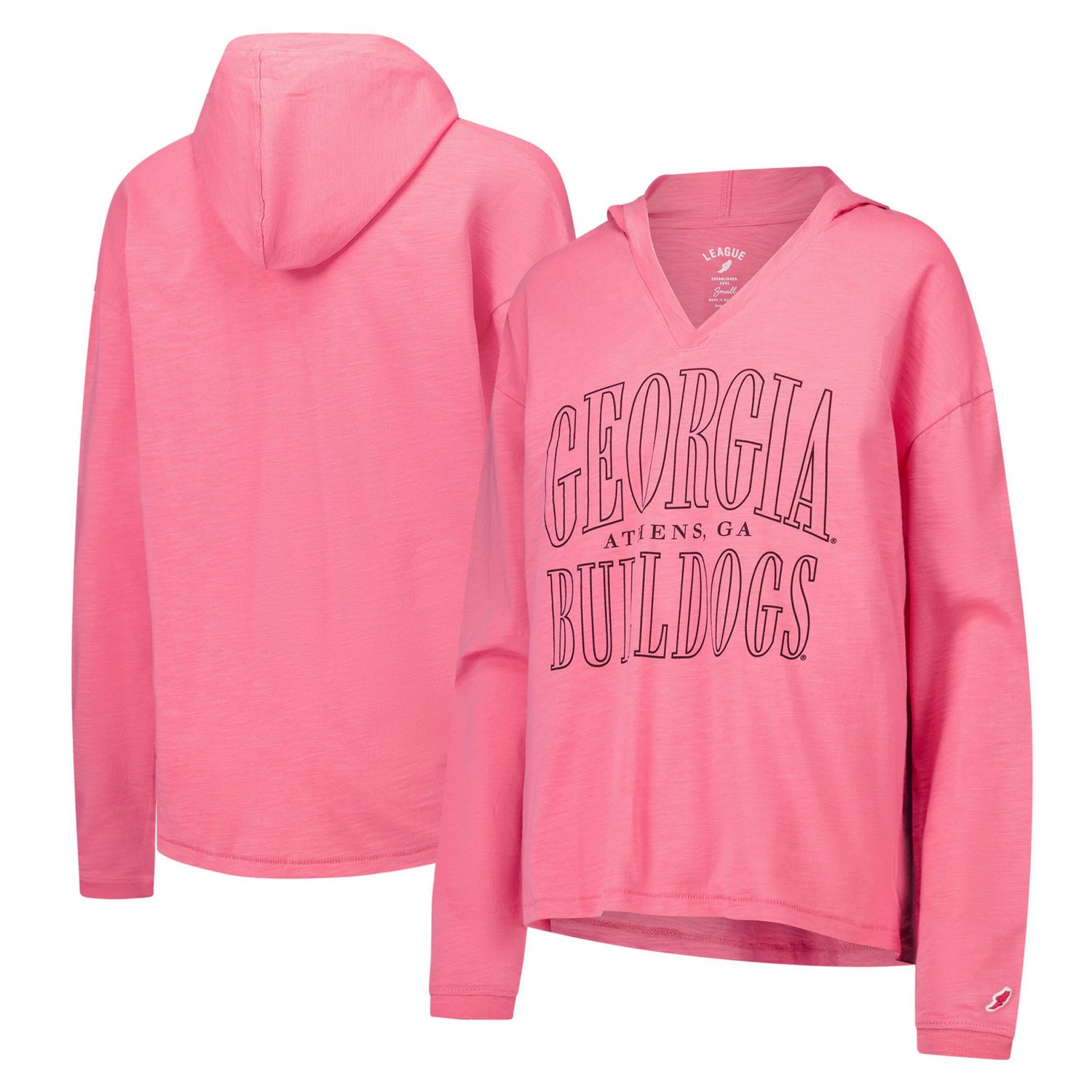 League Collegiate Wear Georgia Bulldogs Slub Long Sleeve V-Neck Hoodie T-Shirt                                                   - view number 1