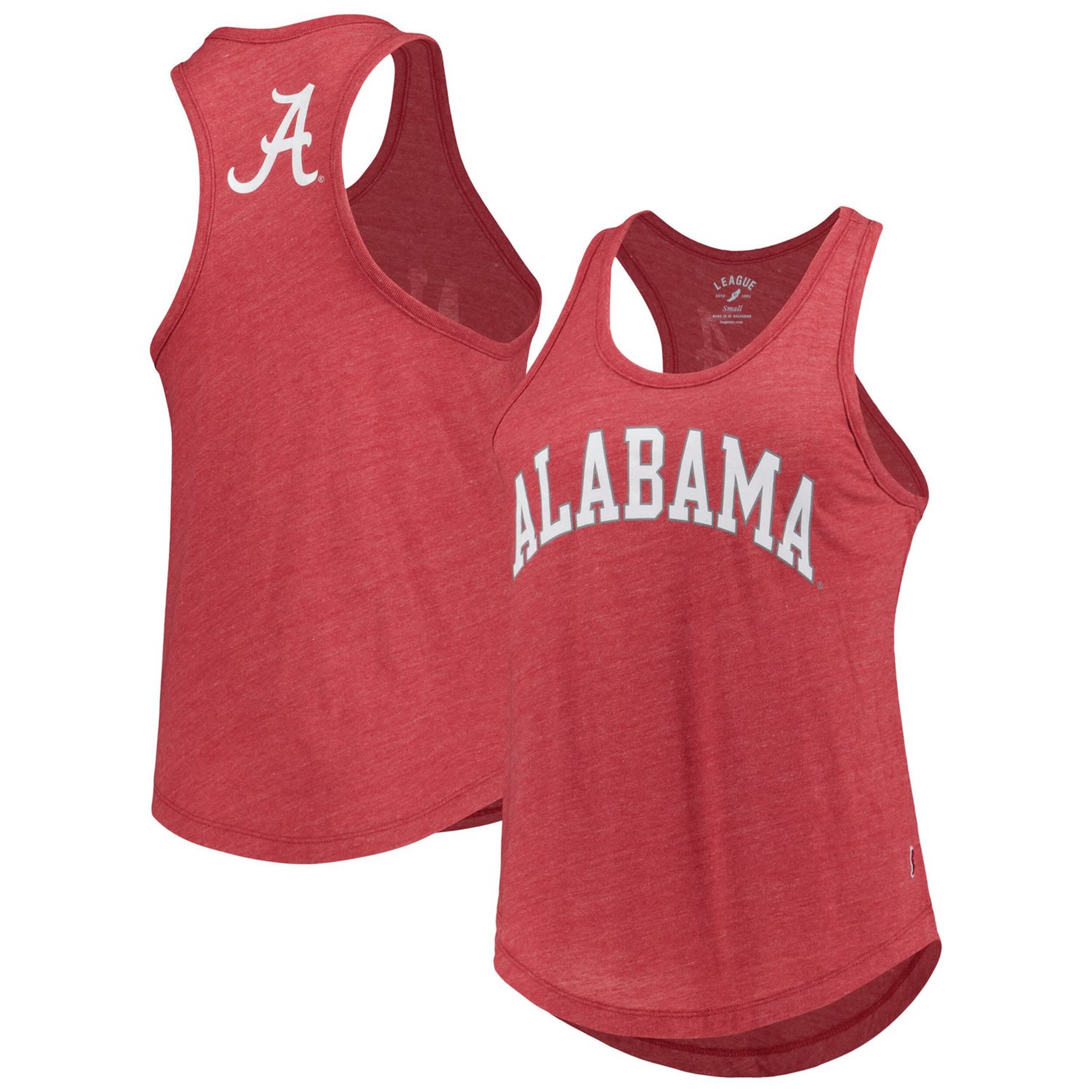 League Collegiate Wear Heather Alabama Tide Two-Hit Intramural Tri-Blend Scoop Neck Racerback Tank Top