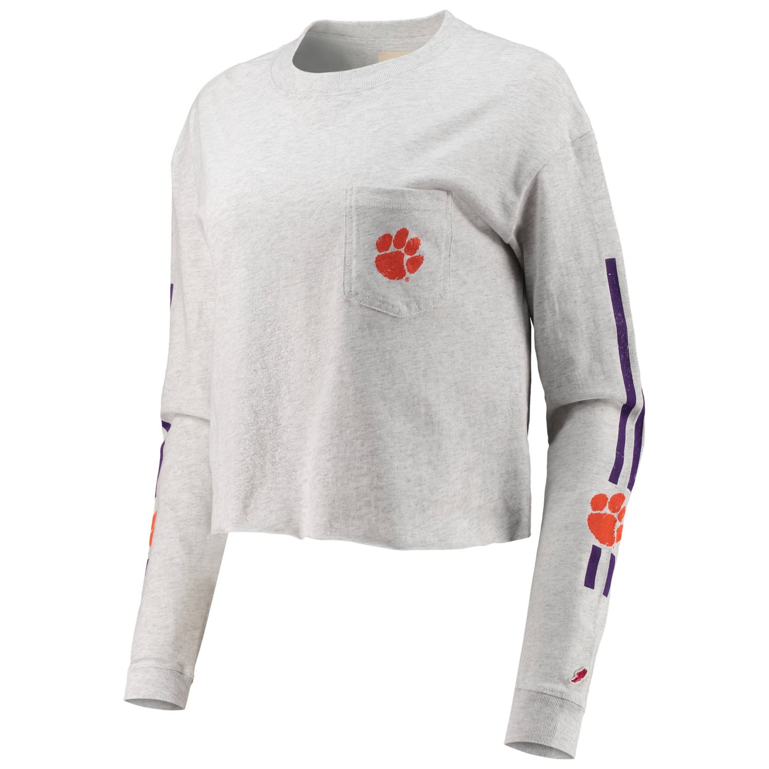 League Collegiate Wear Heathered Gray Clemson Tigers Clothesline Cotton Midi Crop Long Sleeve T-Shirt - view number 2